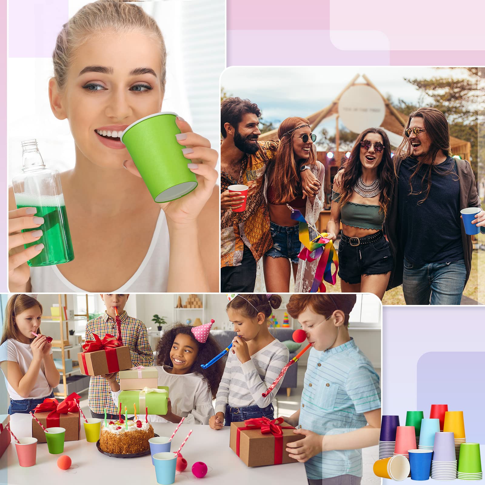 Dingion 300 Pcs Colorful Paper Cups 8 Oz Valentine'S Day Hot Cups Disposable Mouthwash Holiday Party Cup For Tea Coffee Valentin
