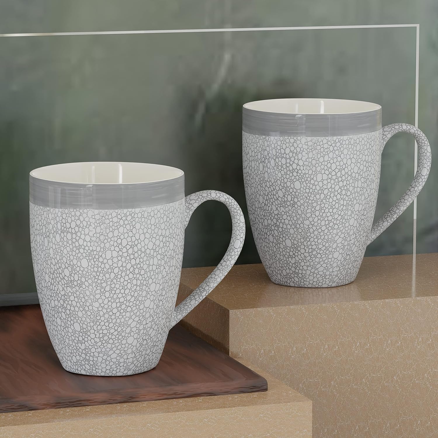 The Earth Store Grey Fizz Coffee Mugs Set Of 2 Ceramic Mugs To Gift To Best Friend, Tea Mugs, Microwave Safe Coffee Mugs, Cerami