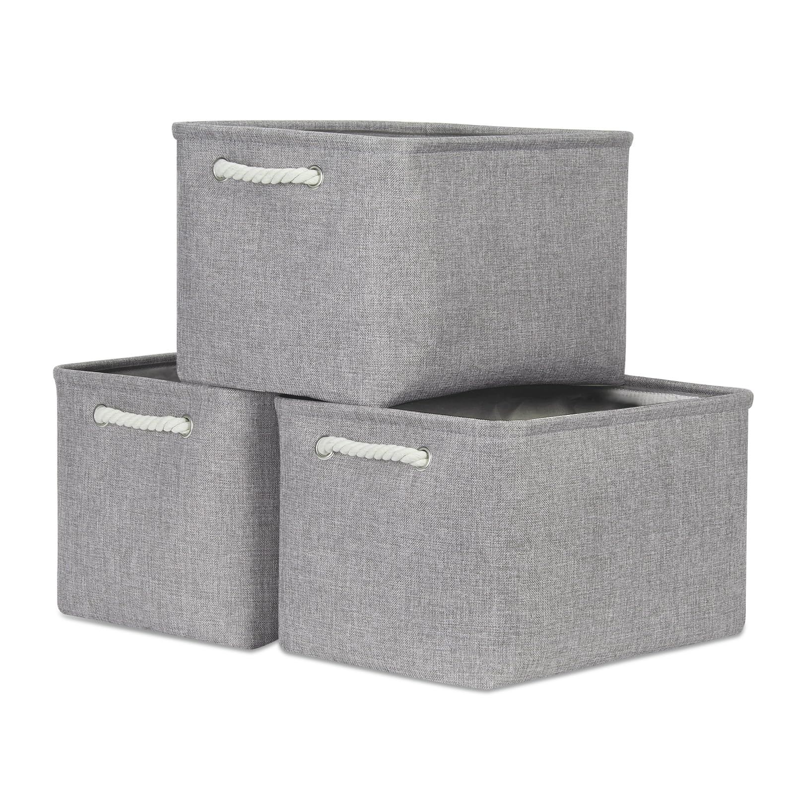 Bidtakay Storage Baskets Gray 3 Pack Shelf Baskets Collapsible Storage Bins For Clothes 15X11X9.5Inch Decorative Baskets With Ha