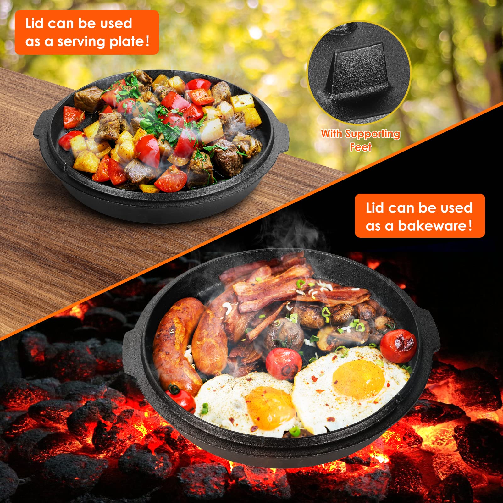Liferun Dutch Oven Pot With Lid, 13.2 Quart Cast Iron Dutch Oven, With Lid Lifter Handle & Stand And Dual Function Lid Griddle F