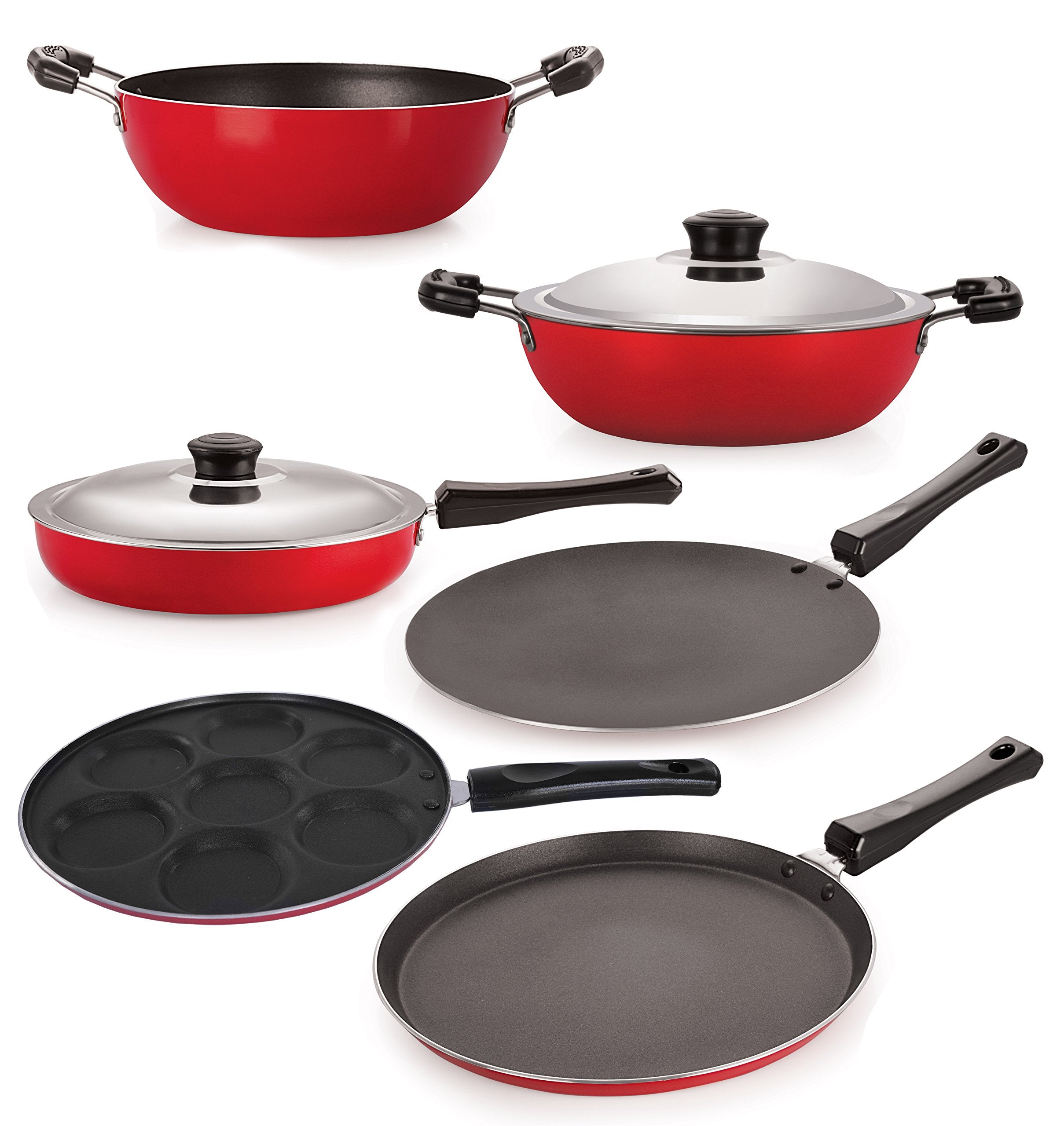 Nirlon NonStick Coated Dishwasher Safe 6 Piece Aluminium Kitchenware Combo Set With Steel Lid