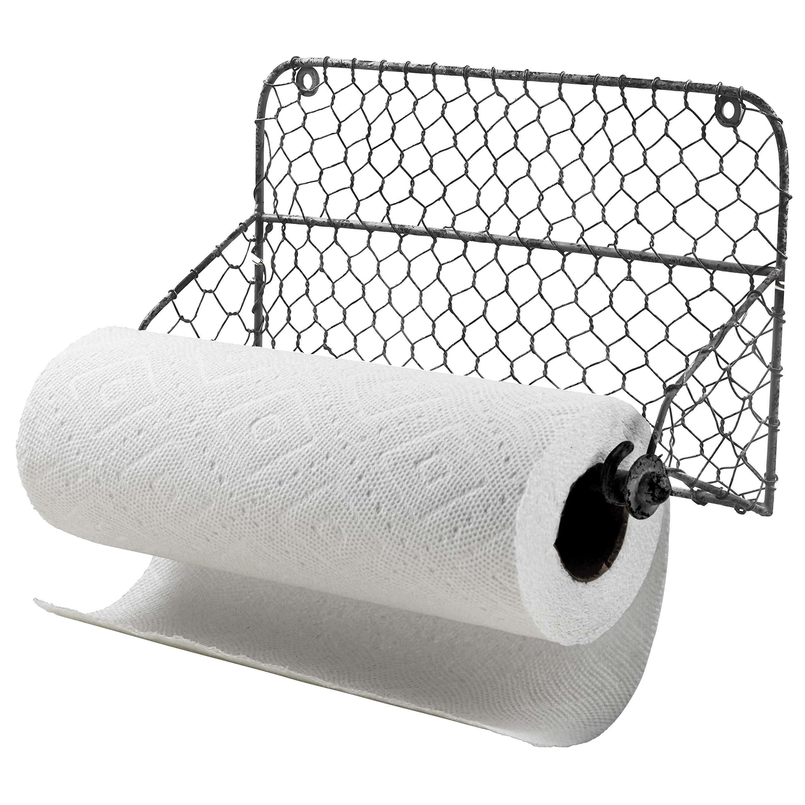 Tribello Farmhouse Wall Paper Towel Holder Chicken Wire Wall Decor Galvanized Metal Finish