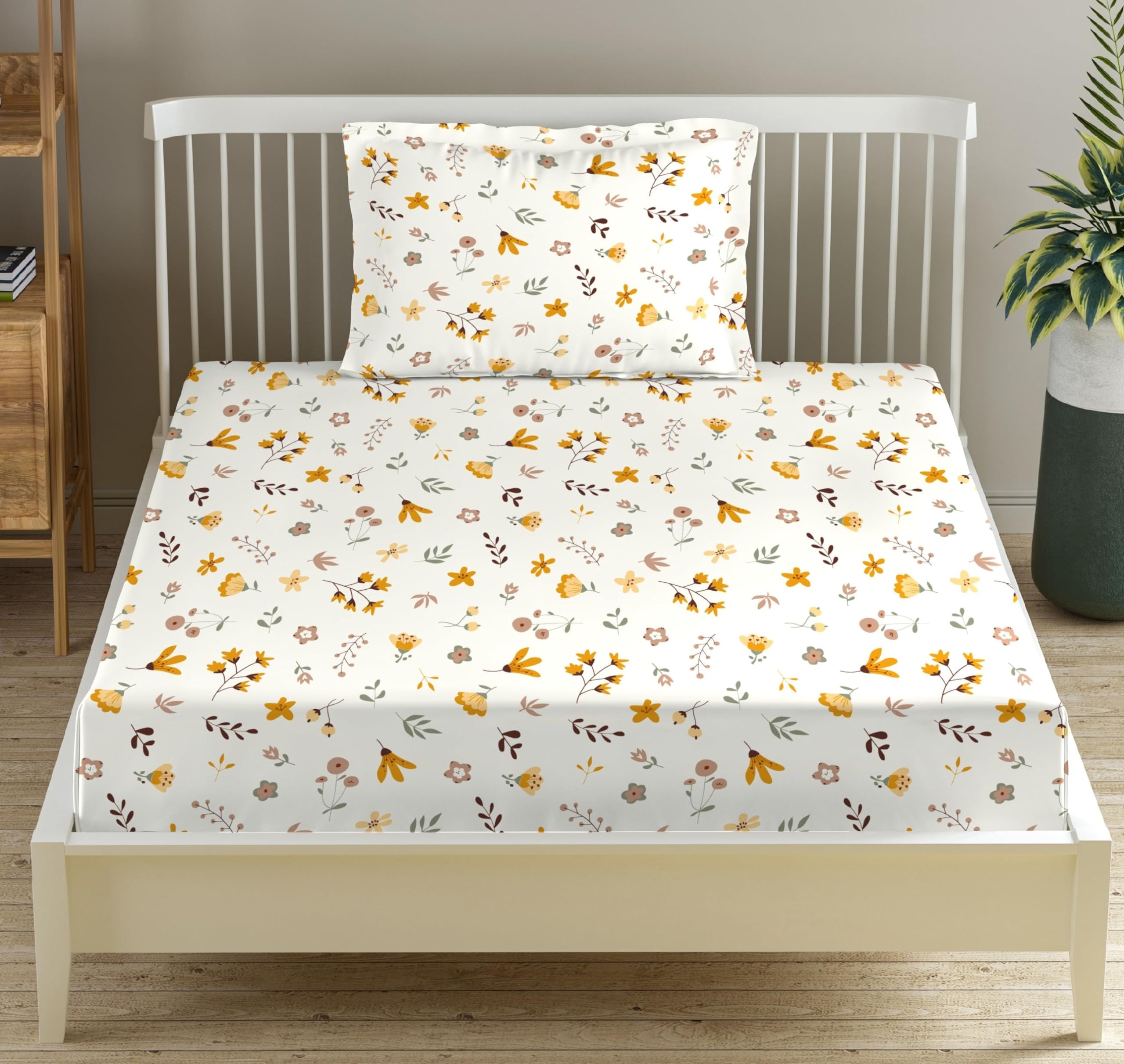Trance Home Linen 180Tc 100% Cotton 72X36 Single Bed Size Elastic Fitted Bedsheet | Printed Single Size Bed Elasticated Fitted B