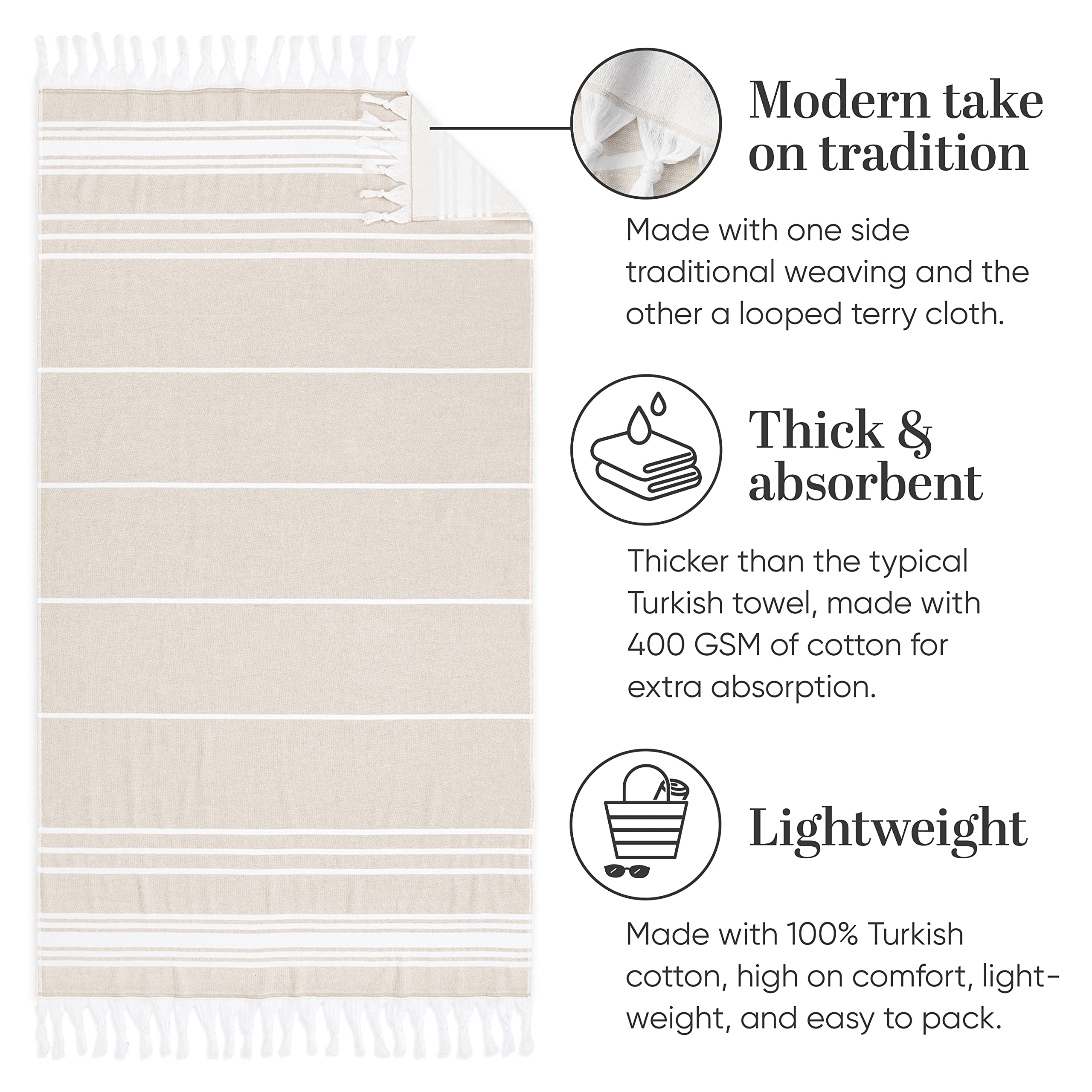 Laguna Beach Textile Co. Soft Turkish Fouta Beach Towel - Dune Tan, 400 Gsm