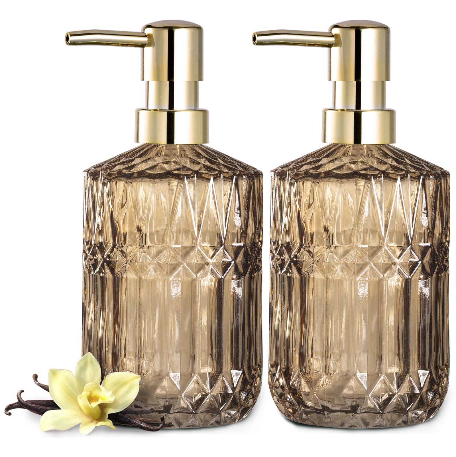 Empo Clear Glass Soap Dispenser With Abs Plastic Pump, Lotion Dispensers For Kitchen, Bathroom (2Pack Brown)