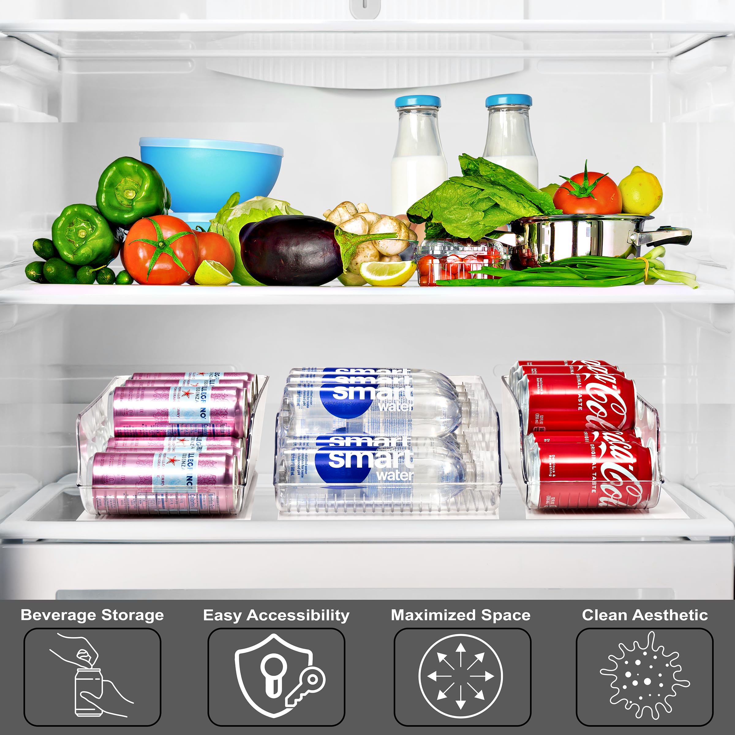 Sorbus Soda Can Organizer For Refrigerator, 3 Variety Sizes: Standard Soda Cans Holder, Skinny Can Dispenser & Water Bottle Orga