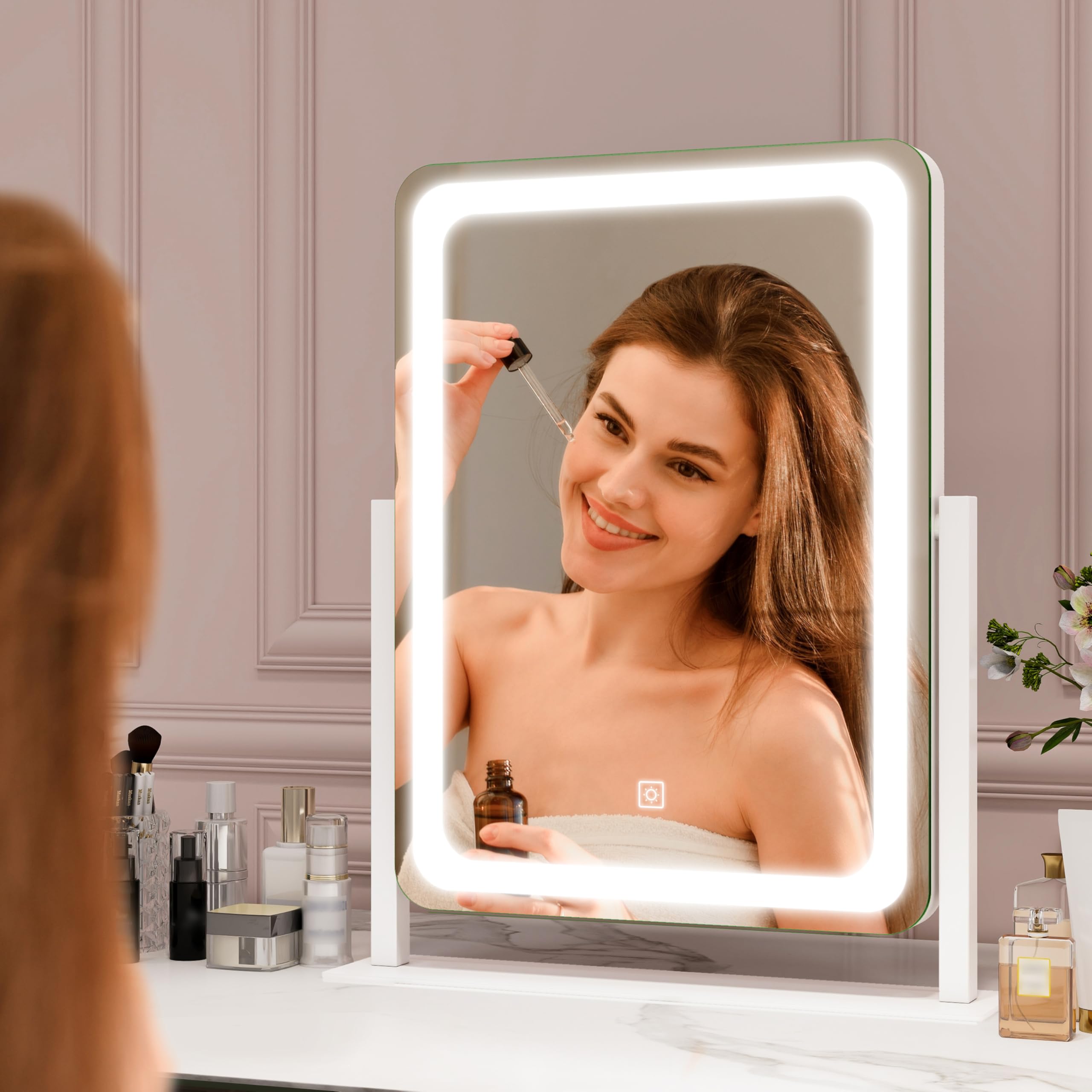 Rolove Vanity Mirror With Lights, 12.6''  15'' Led Makeup Mirror, Lighted Makeup Mirror With Lights, Smart Touch Control Dimmabl
