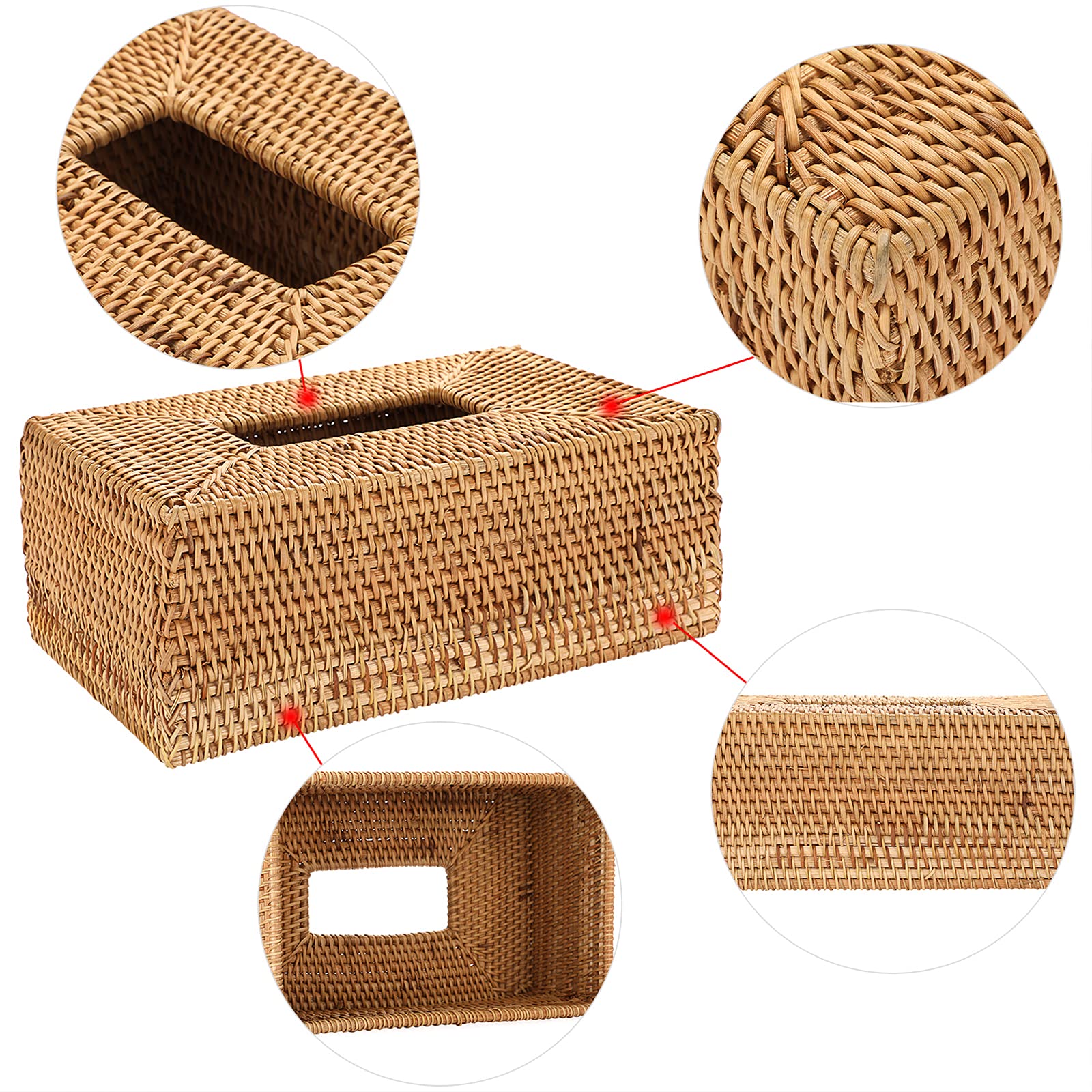 Sumnacon Rattan Tissue Box Cover - Rectangle Wicker Holder for Bathroom, Living Room, Kitchen, 10 x 5.9 Inch, Yellow, Model UR-US-CYQH2V
