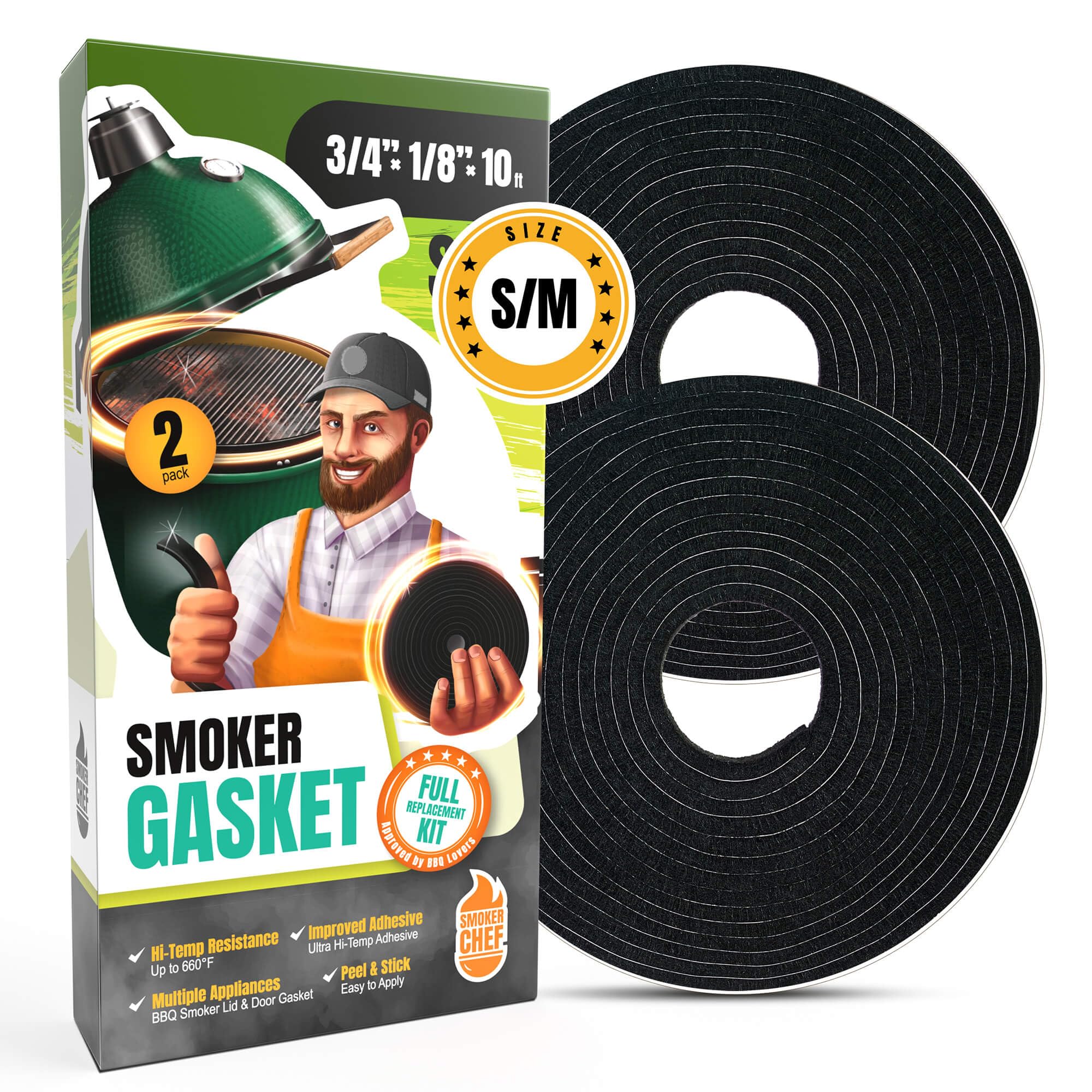 Big Green Egg Gasket Replacement S-M - 2-Pack X 5 Ft Smoker Gasket Seal - Bge Gasket 3/4'' X 1/8'' Felt - Compatible With Big Gr