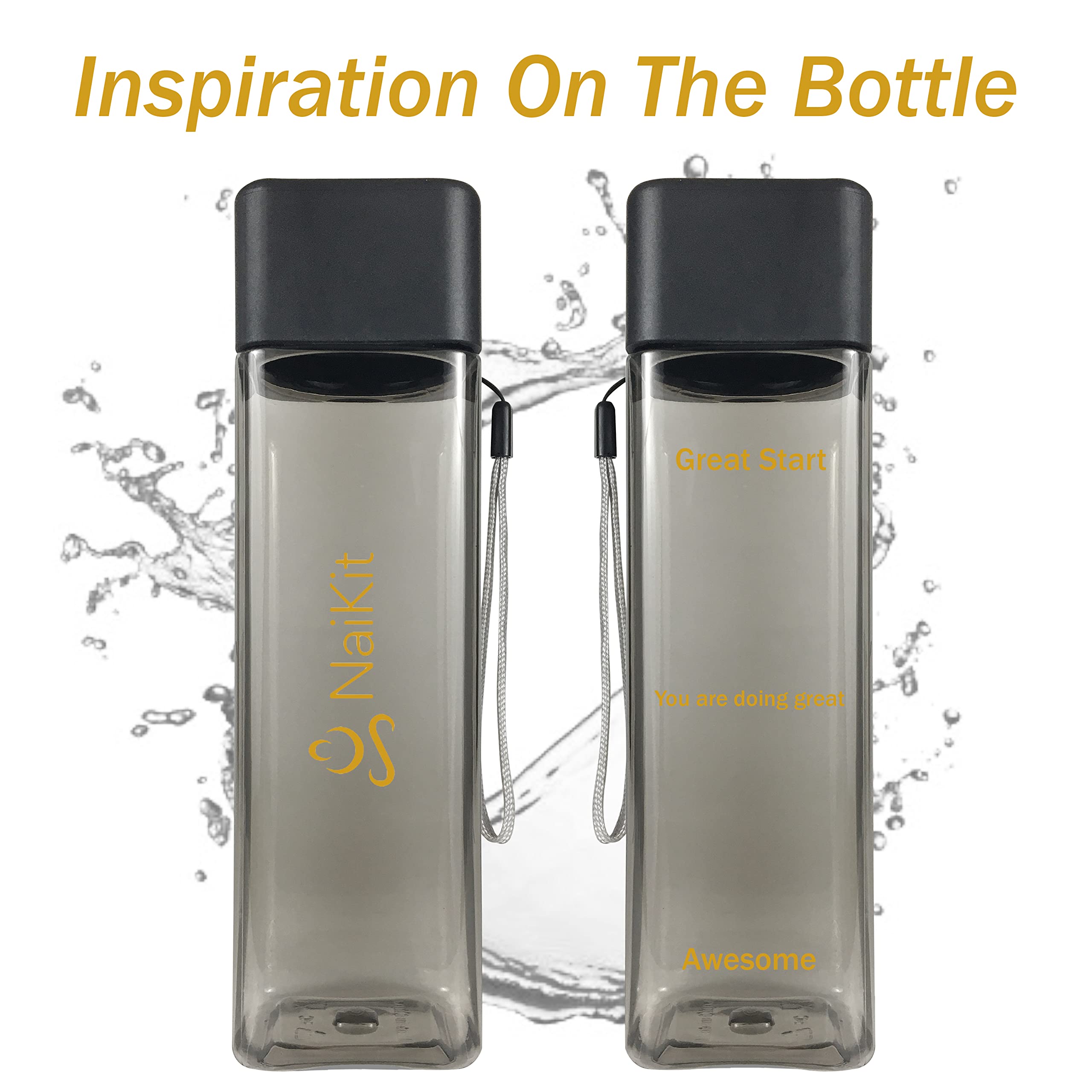 Naikit Smokey-Colored Water Bottle 16 Oz Plastic, Portable With Strap Bpa Free Reusable Waterbottle. Leakproof No Soaked Backpac