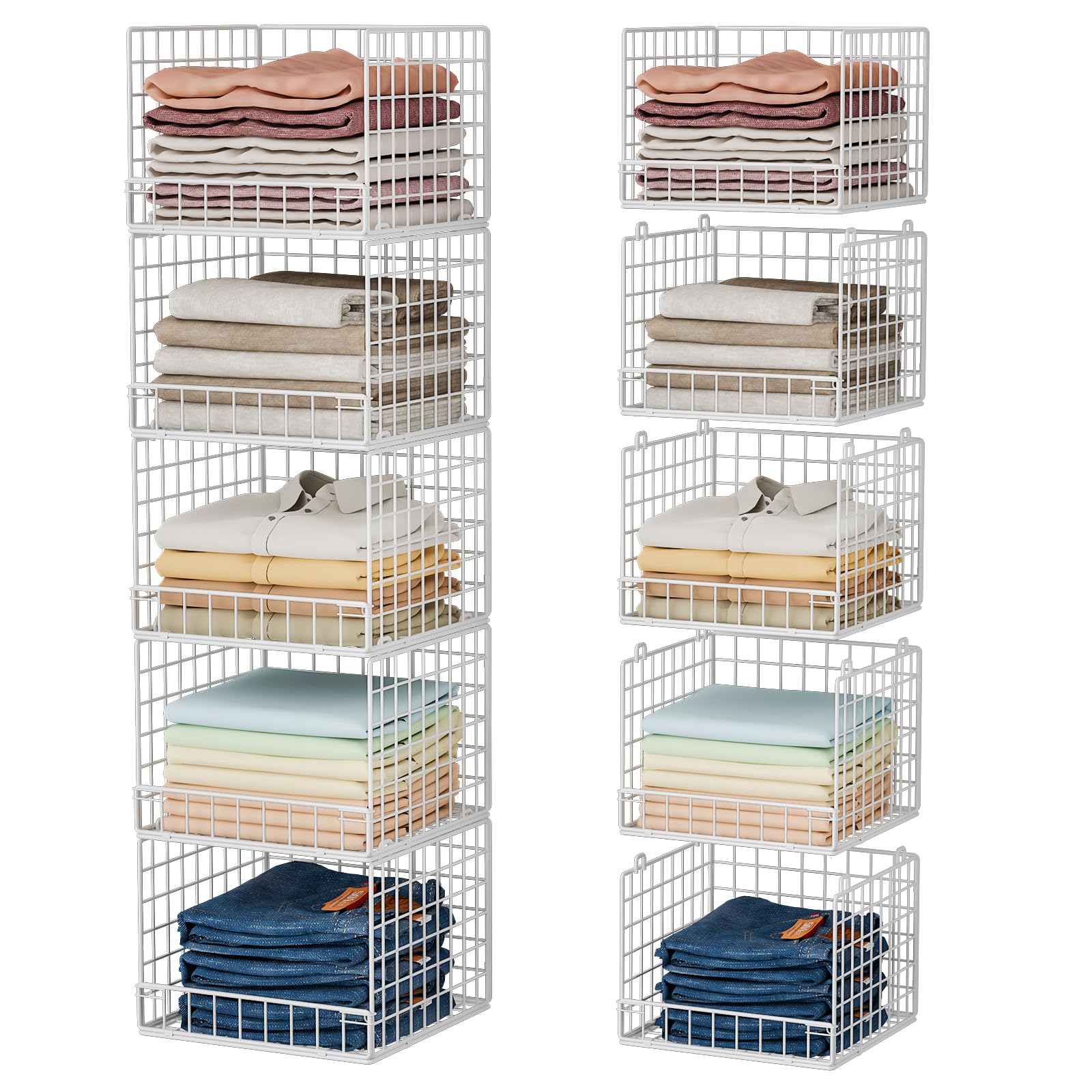 Huxitocan 5Tier Clothes Storage Bins For Closet Organizer System, White