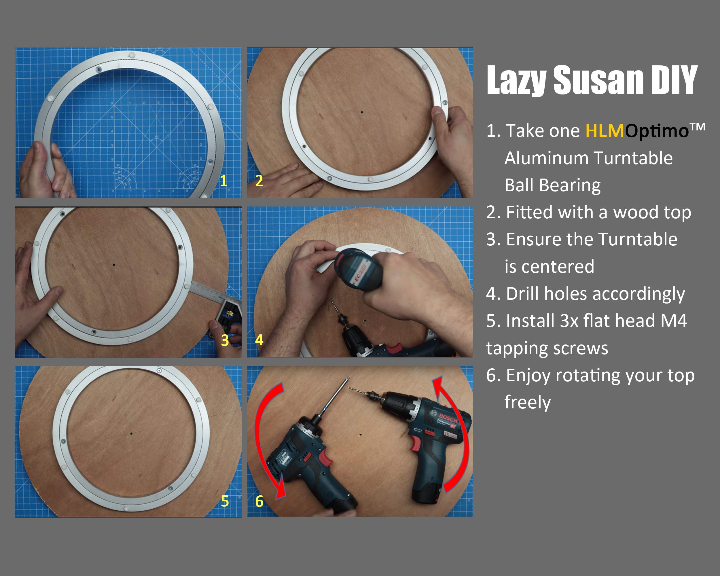 Hlmoptimo Lazy Susan Bearing 12 Inch Aluminum Turntable Ball Bearing, Heavy Duty Turner Bearing Silent Turntable Bearing Swivel