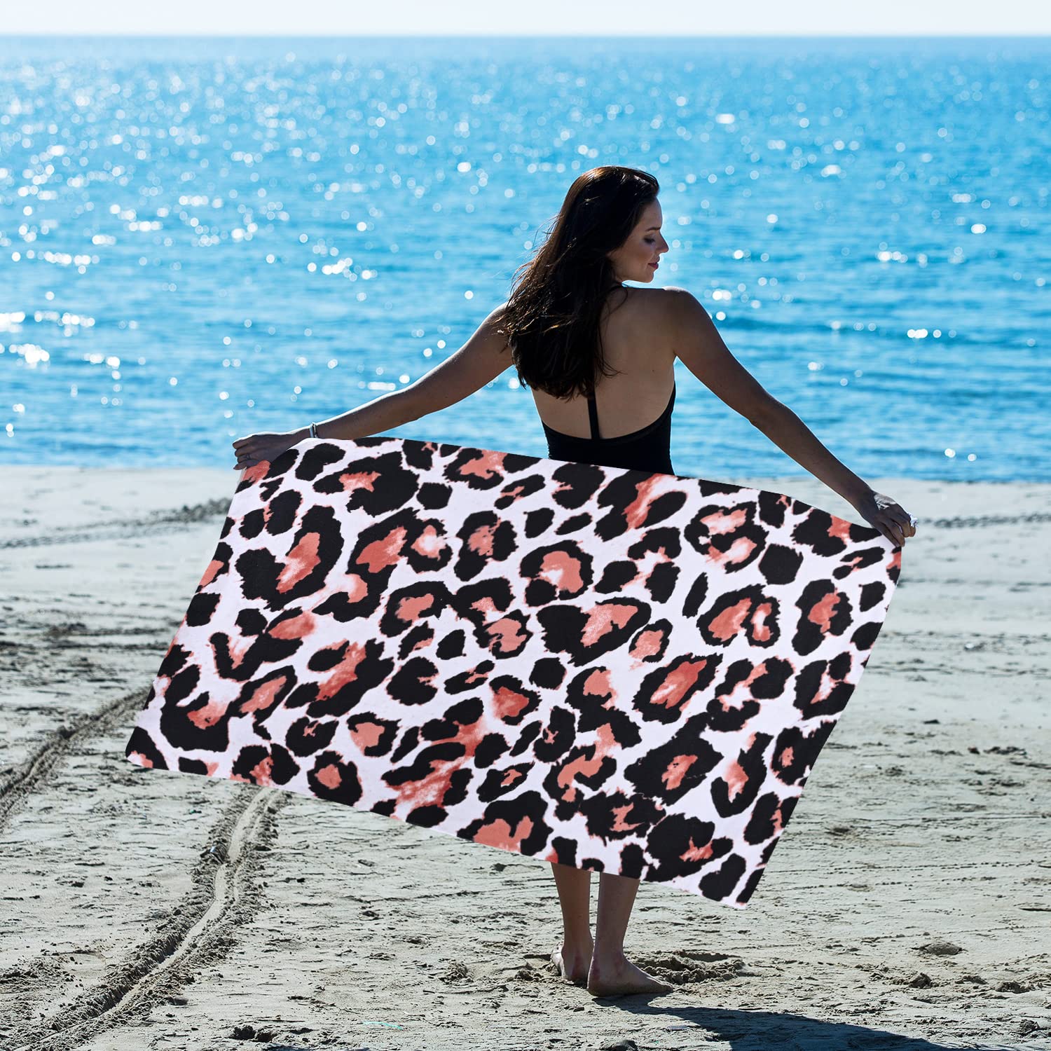Livilan Leopard Cheetah Print Beach Towel, 30   X60   , Microfiber, Lightweight, Thin, Quick Dry, Sand Proof, Ideal For Swim, Ba