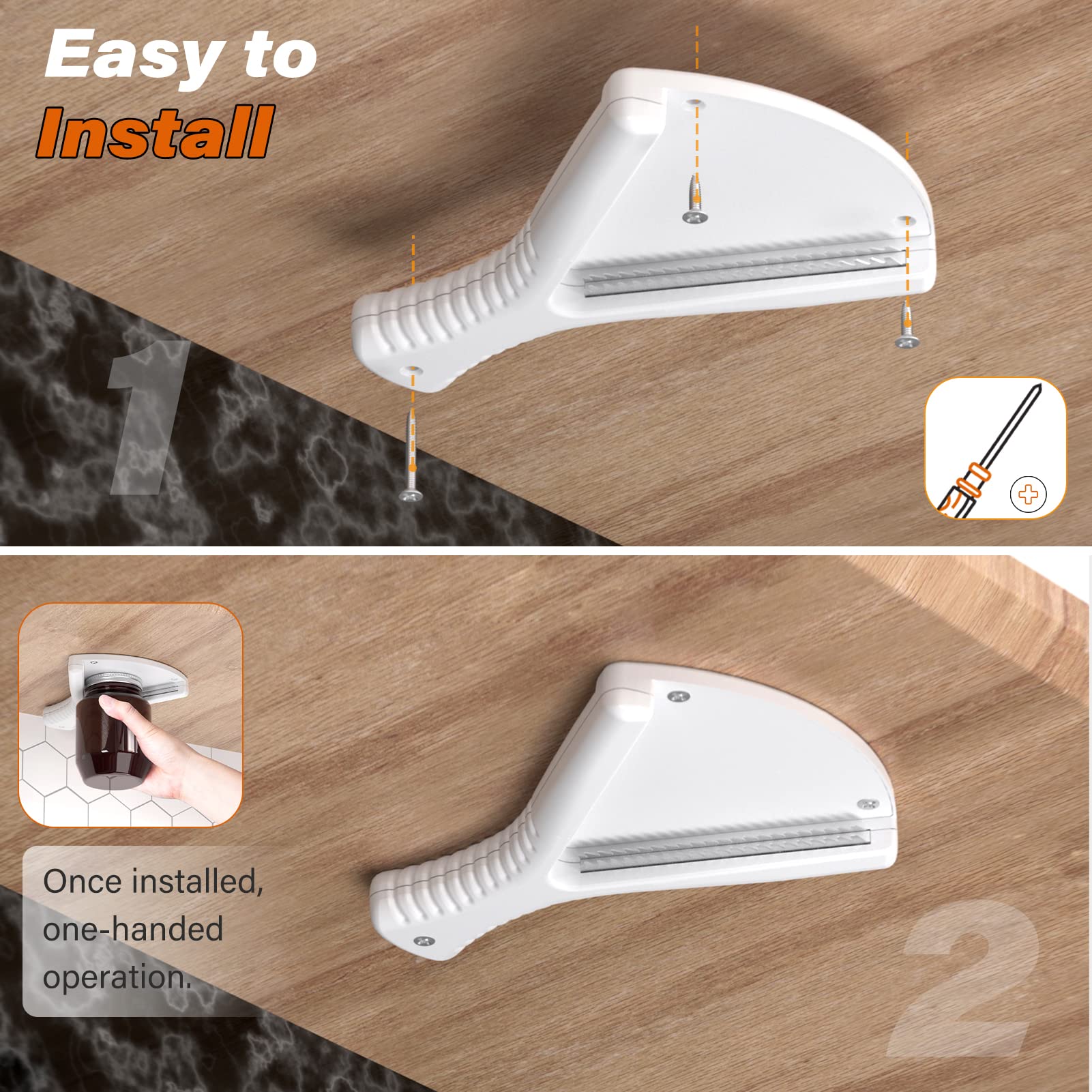 Jar Opener For Weak Hands, Dual Usage | Easy Grip Jar Opener & Under Cabinet Lid Opener, Super Durable Bottle Opener Effortless
