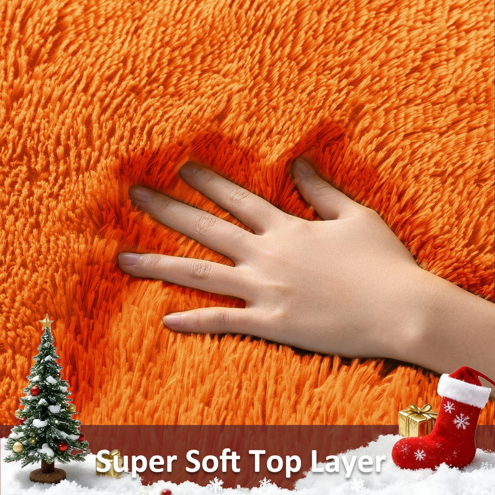 Ophanie Orange Rugs for Living Room Bedroom, 6x9 Fluffy Fuzzy Furry Carpet, Plush Soft Shaggy Bedside Indoor Floor Area Rug for