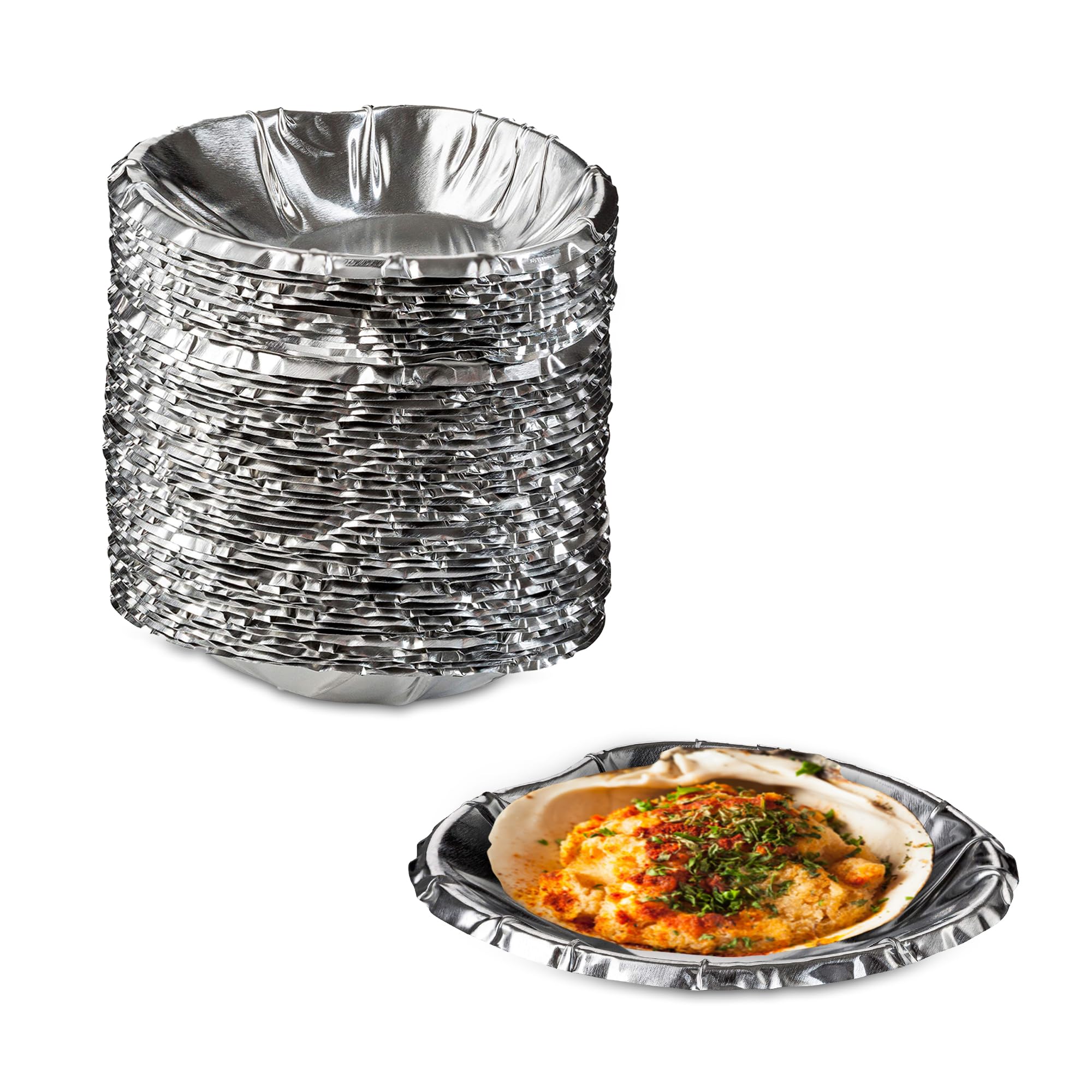 Mt Products Aluminum Foil Clamshells - Pack Of 50 Mini Pans For Baking Clam Shells - Disposable Pie Tins - Plate For Serving All