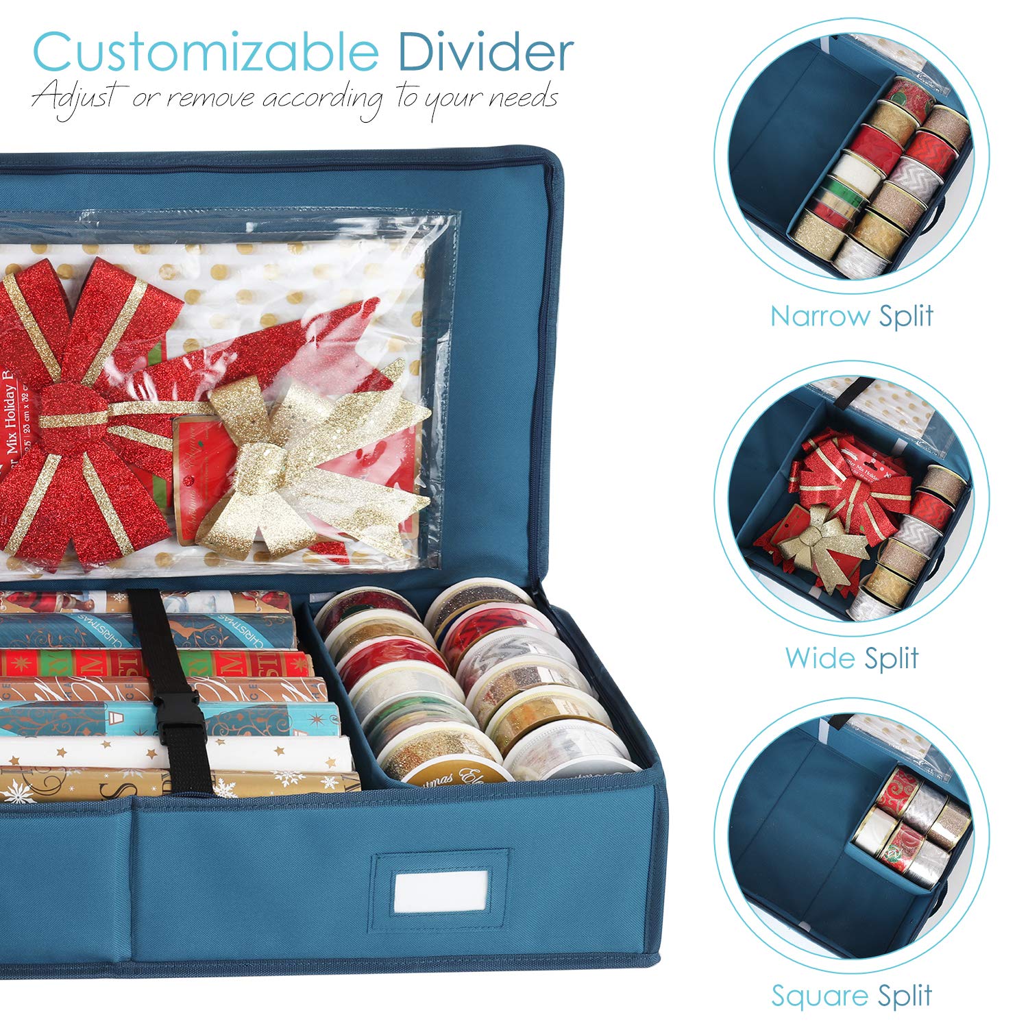 Hearth & Harbor Wrapping Paper Storage Container - Christmas Storage Bag with Interior Pockets - Gift Wrapping Organizer Storage Fits Up to 36 Rolls of 40 '' - Tear Proof Wrapping Paper Organizer