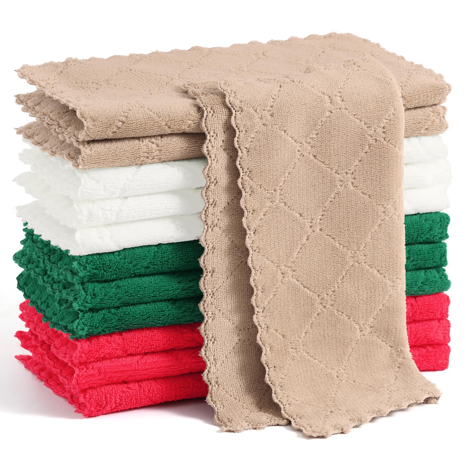 Homaxy 12 Pack Kitchen Dish Cloths, Super Soft and Absorbent Coral Velvet Dish Towels, Nonstick Oil Fast Drying Microfiber Clean