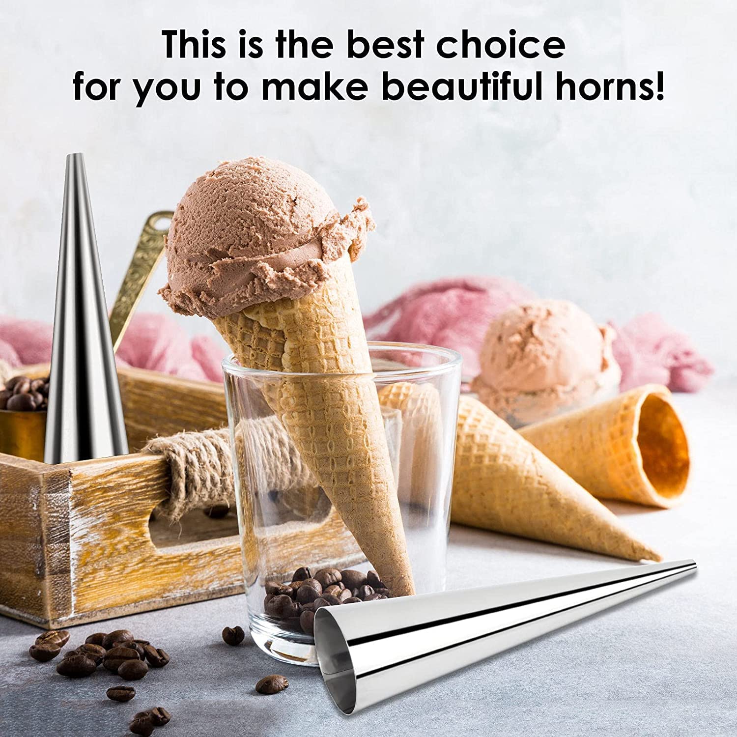 Utoolmart Cream Horn Molds, Cone Tubular Shaped Mold, Stainless Steel Non-Stick Cannoli Forms, Pastry Croissant Metal Cone Molds
