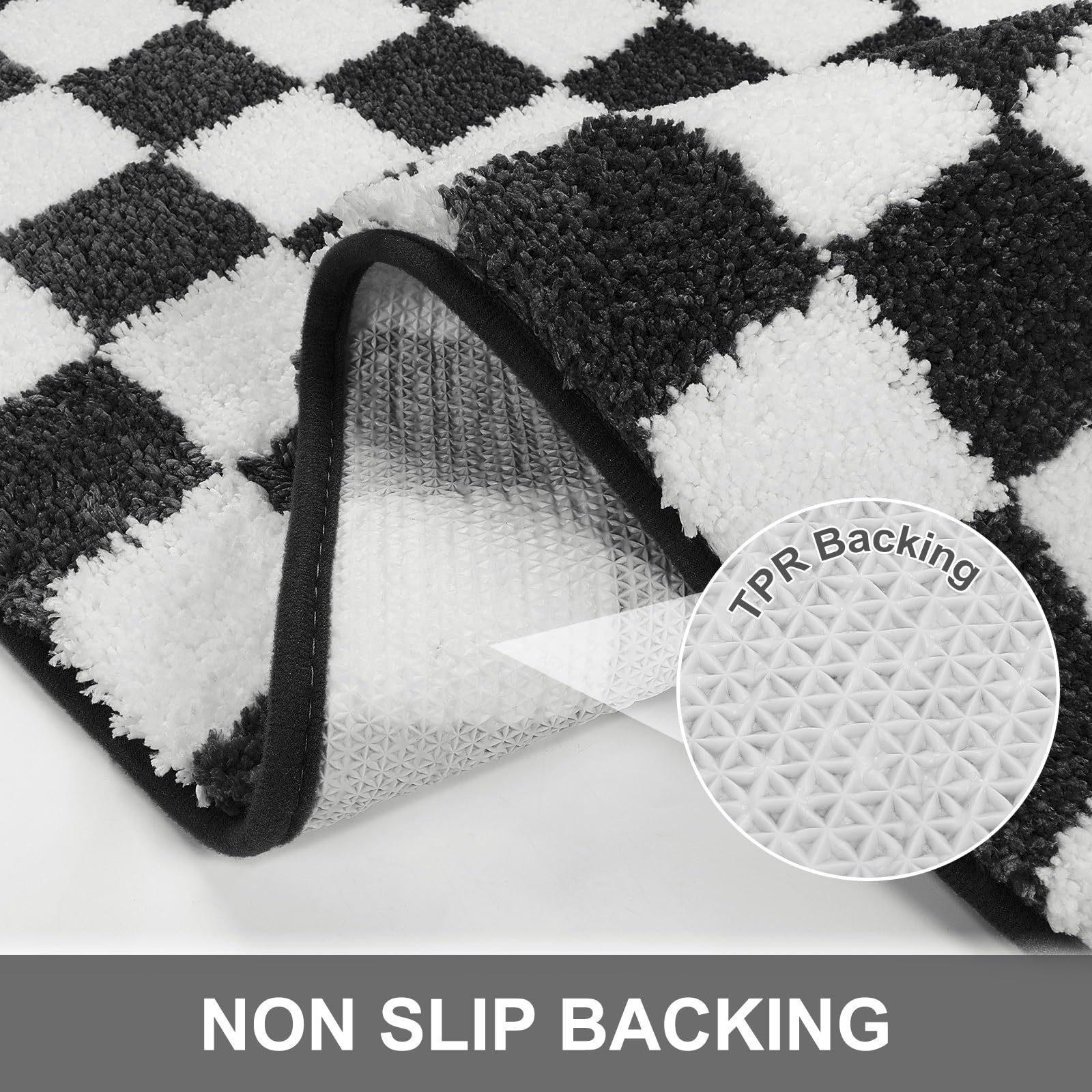 Sivilife Checkered Bathroom Rug Sets 2 Piece, Black And White Bathroom Mat Set Non Slip Water Absorbent Toilet Rug U Shaped Wash