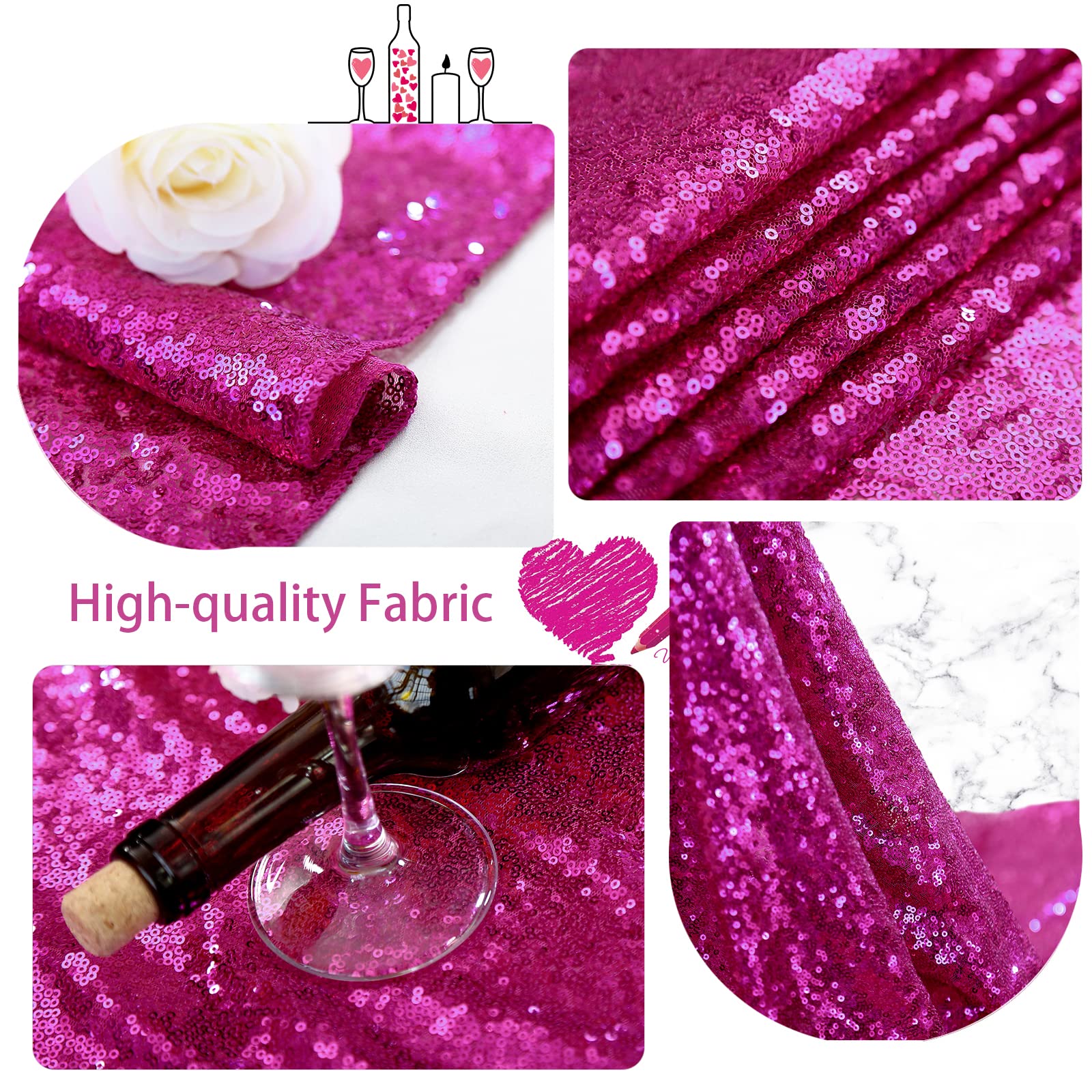 B-Cool Rectangle Tablecloth Party Hot Pink Tablecloths Fuchsia Sequin Tablecloth For Wedding Party Banquet Sequin Tablecloths