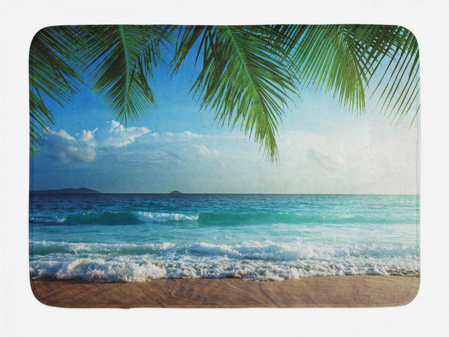 Ambesonne Ocean Bath Mat, Palms Tropical Island Beach Maldives Photography Home Postcard Traveler Explorer, Plush Bathroom Decor