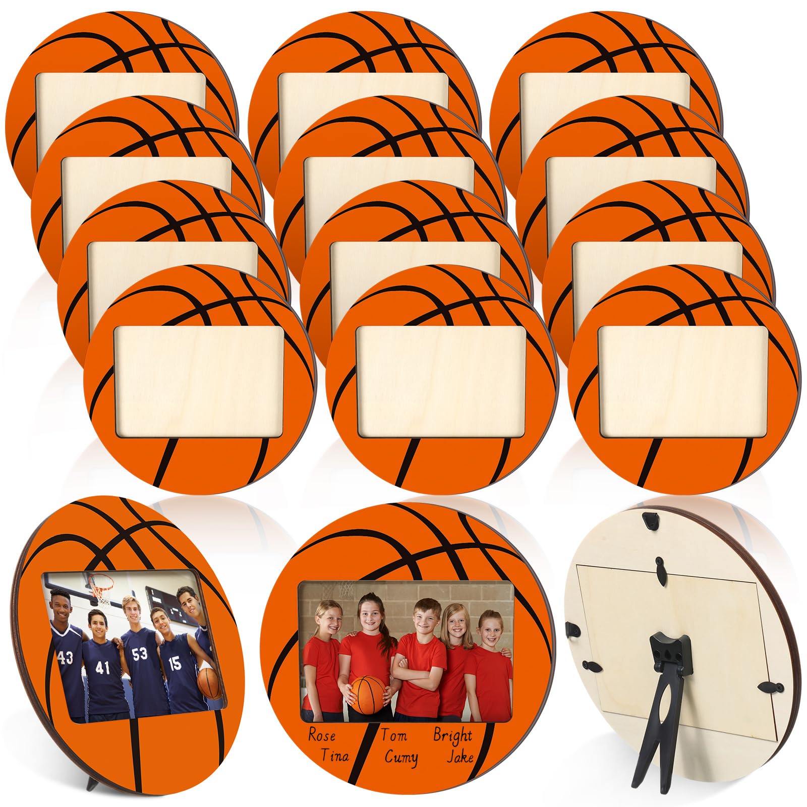 Qunclay 24 Pcs Basketball Picture Frame Wooden Photo Basketball Frame Sport Picture Tabletop Gifts for Athlete Coach Team Sports