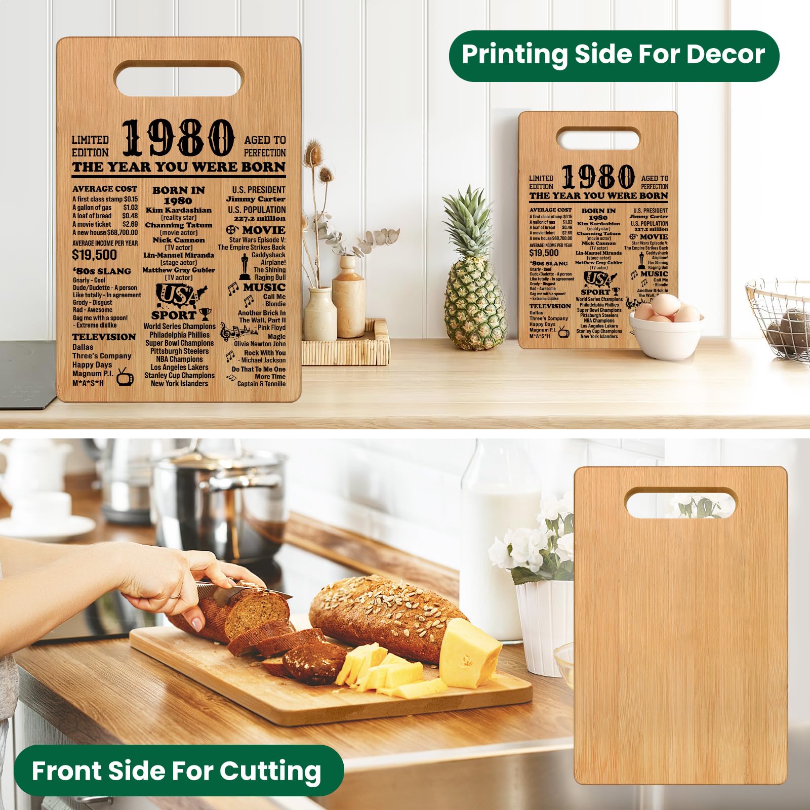 45th Birthday Gifts for Women Men, 1980 Cutting Board 45th Birthday Gifts for Her Him, Happy Birthday 45 Years Old Gifts 45th Bi