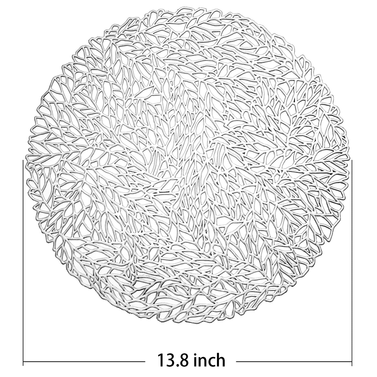 Funwheat Round Metallic Sliver Vinyl Placemats Set Of 6 15 Inches Hollow Out Placemats Heat-Resistant Place Mats Shining Table M