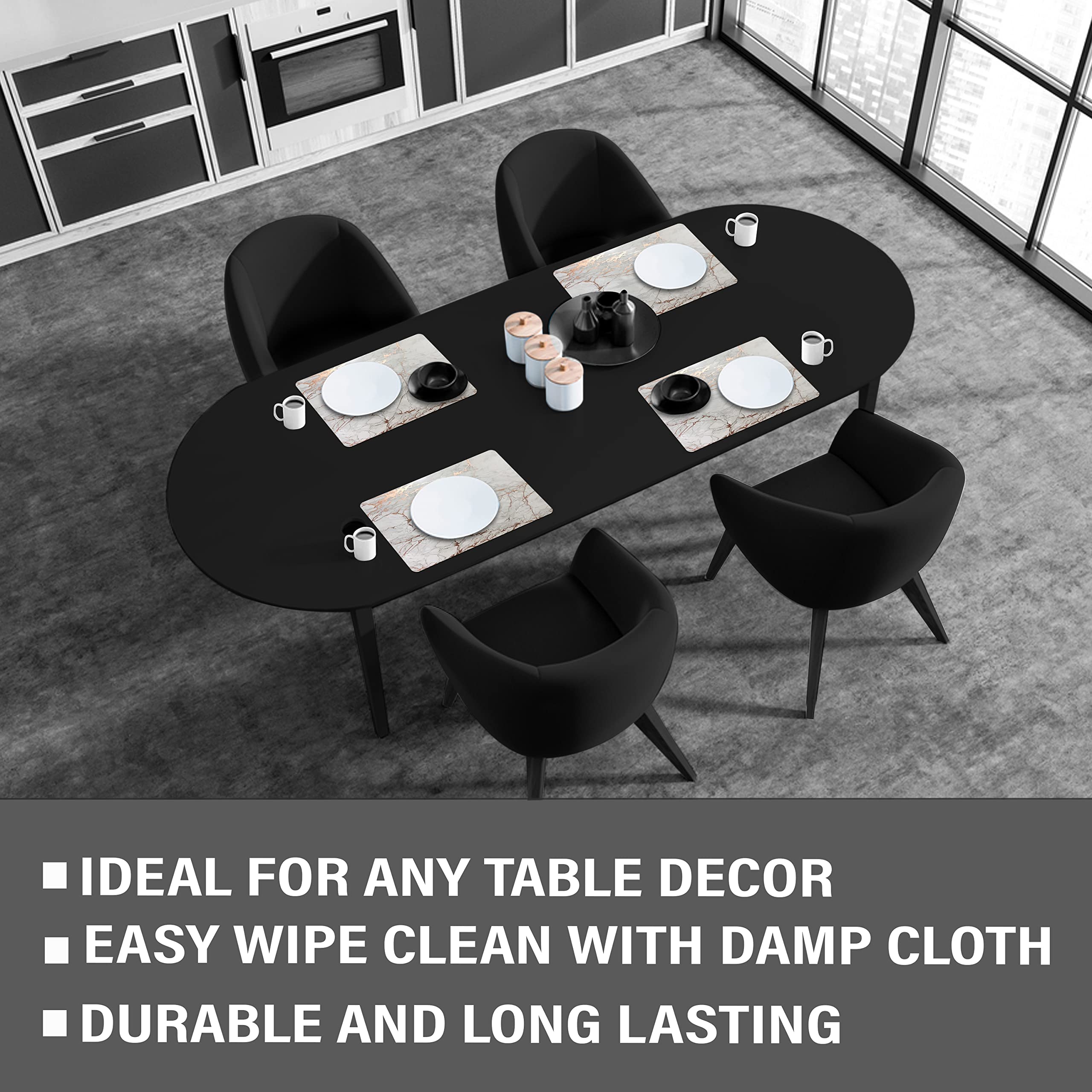 Dainty Home Marble Cork Place Mats Rectangle Rectangle Black Rose Gold 12''X18'' Set Of 2 Washable Placemats Heat Resistant Plac
