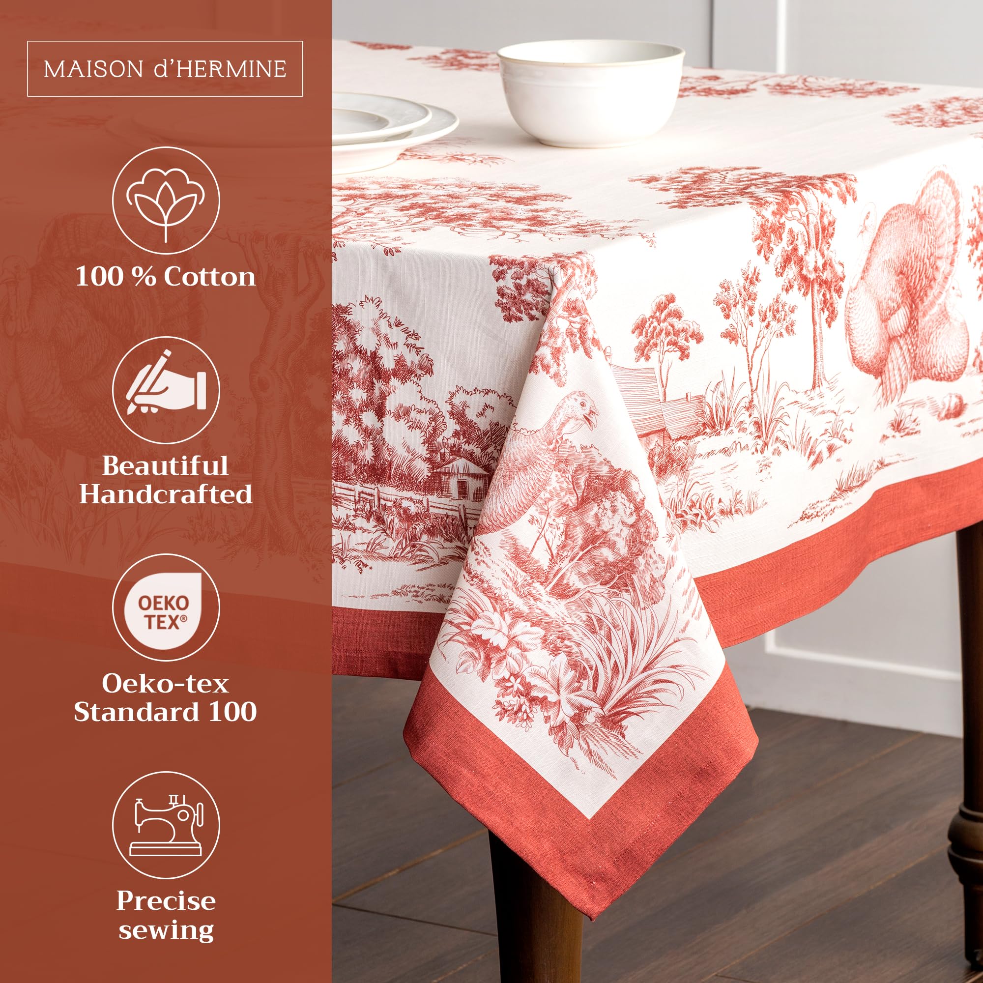 Maison D' Hermine Table Cloth 100% Cotton 60''X90'' Decorative Tablecover Washable Rectangle Tablecloths, Dining, Buffet Parties