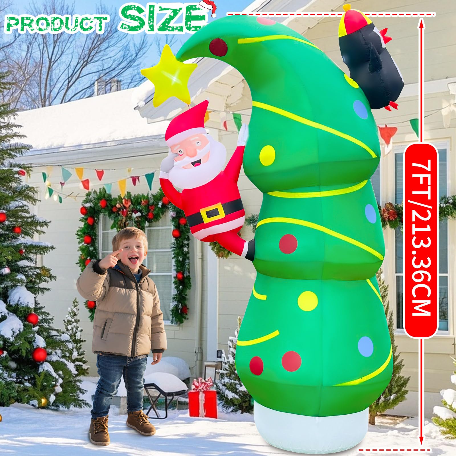 GIGLIM 2025 Inflatables Christmas Tree 7FT Christmas Tree Inflatable Outdoor Decor Combined with Santa Penguin Xmas Tree Blow Up