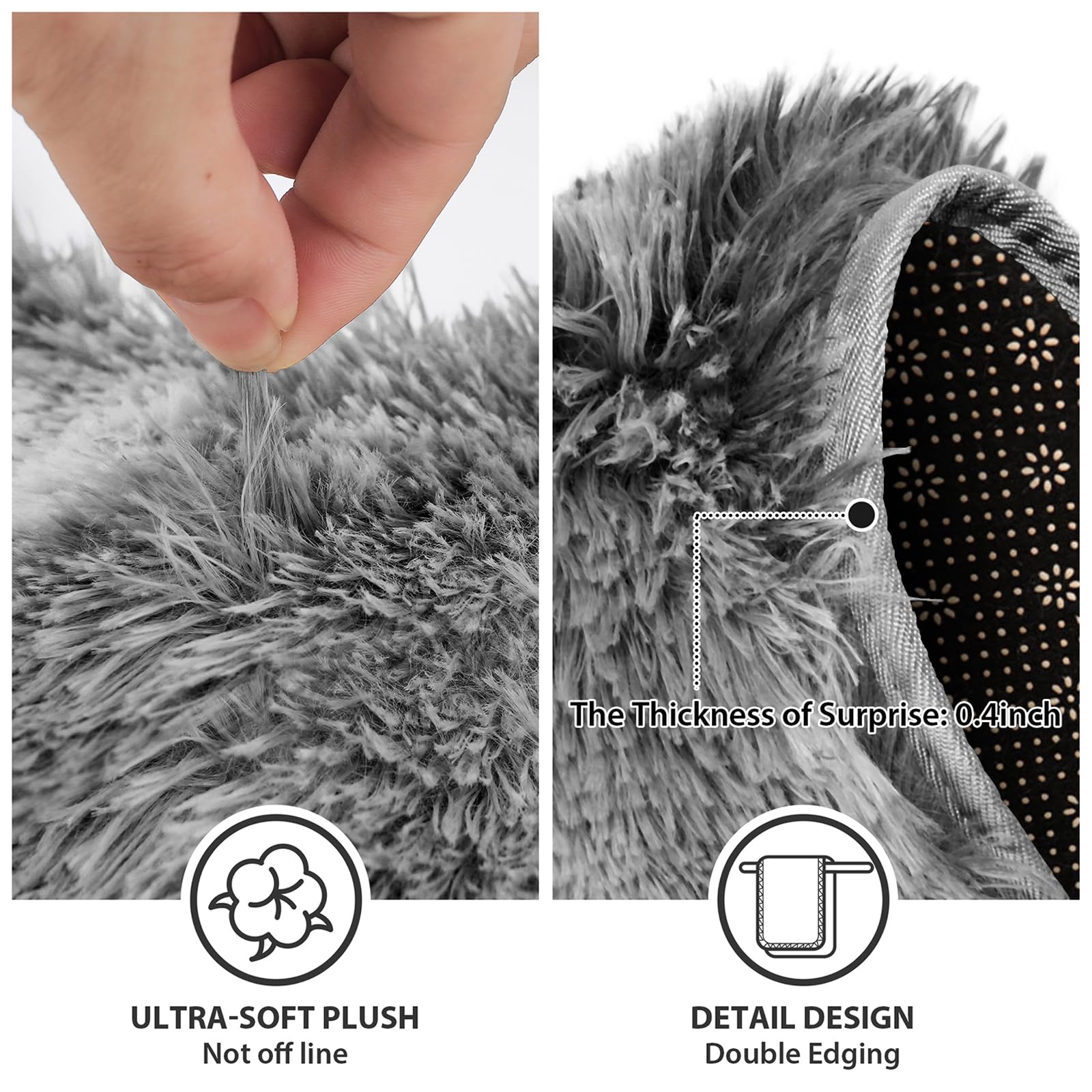 3 Piece Thicken 0.4'' Bath Rugs Set For Bathroom  Contour Mat + Toilet Seat Cover  Super Long  Soft Microfiber  Water Absorbent & Non-Slip with PVC Point Rubber Backing (Grey)