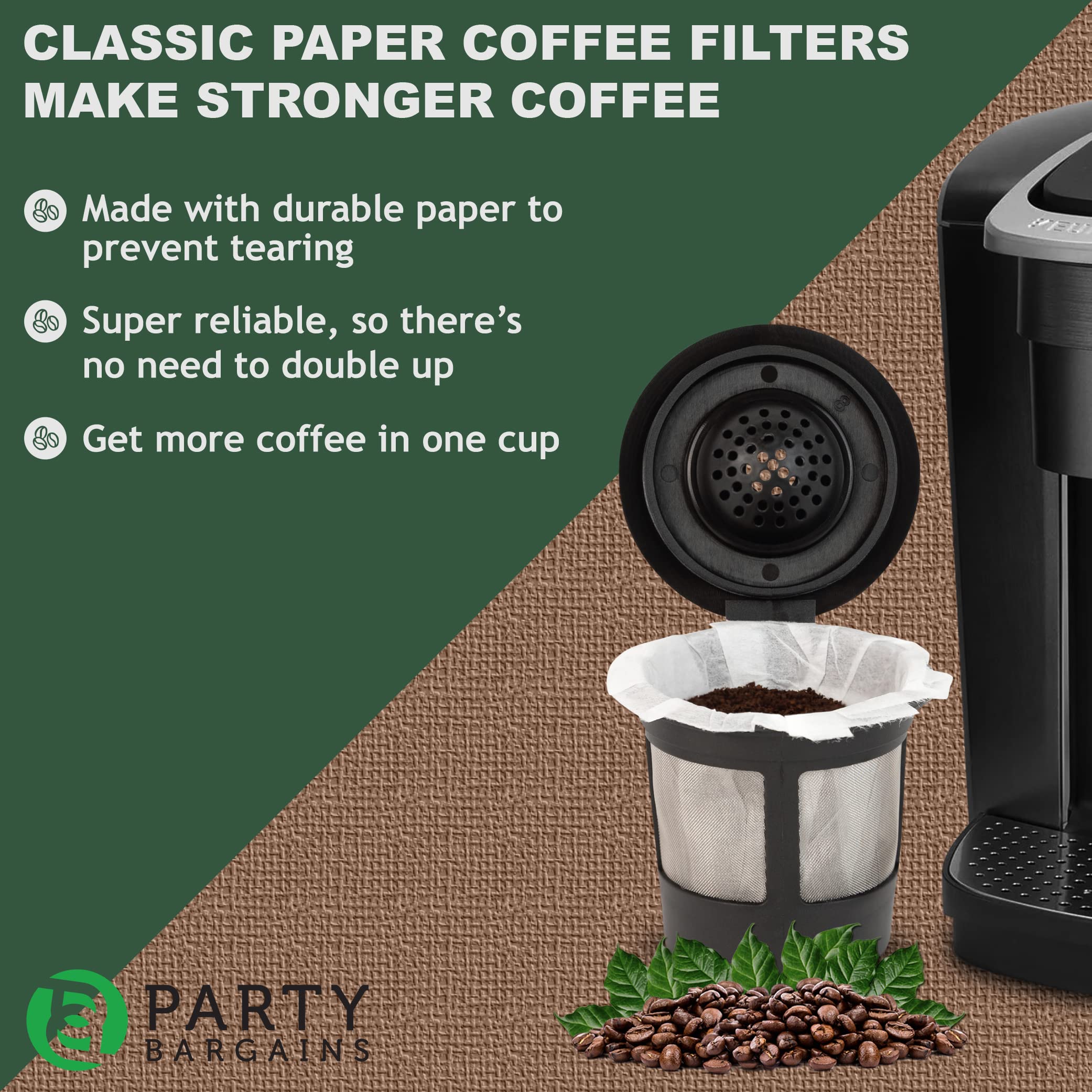 PARTY BARGAINS 300 Paper Coffee Filters - White Classic Design Single-Use Coffee Filter Compatible with Keurig 1.0 & 2.0  Perfect Size and Quantity