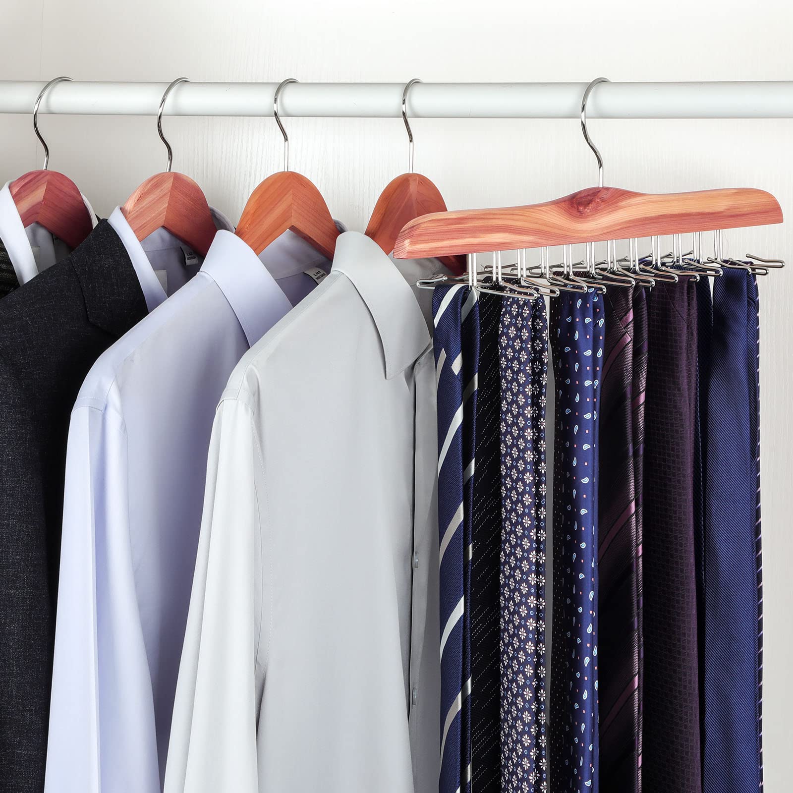 Topia Hanger American Red Cedar Wooden Tie Racks For Closet, 24 Tie Hangers Organizer, High-Grade Space Saving Necktie Holder Fo