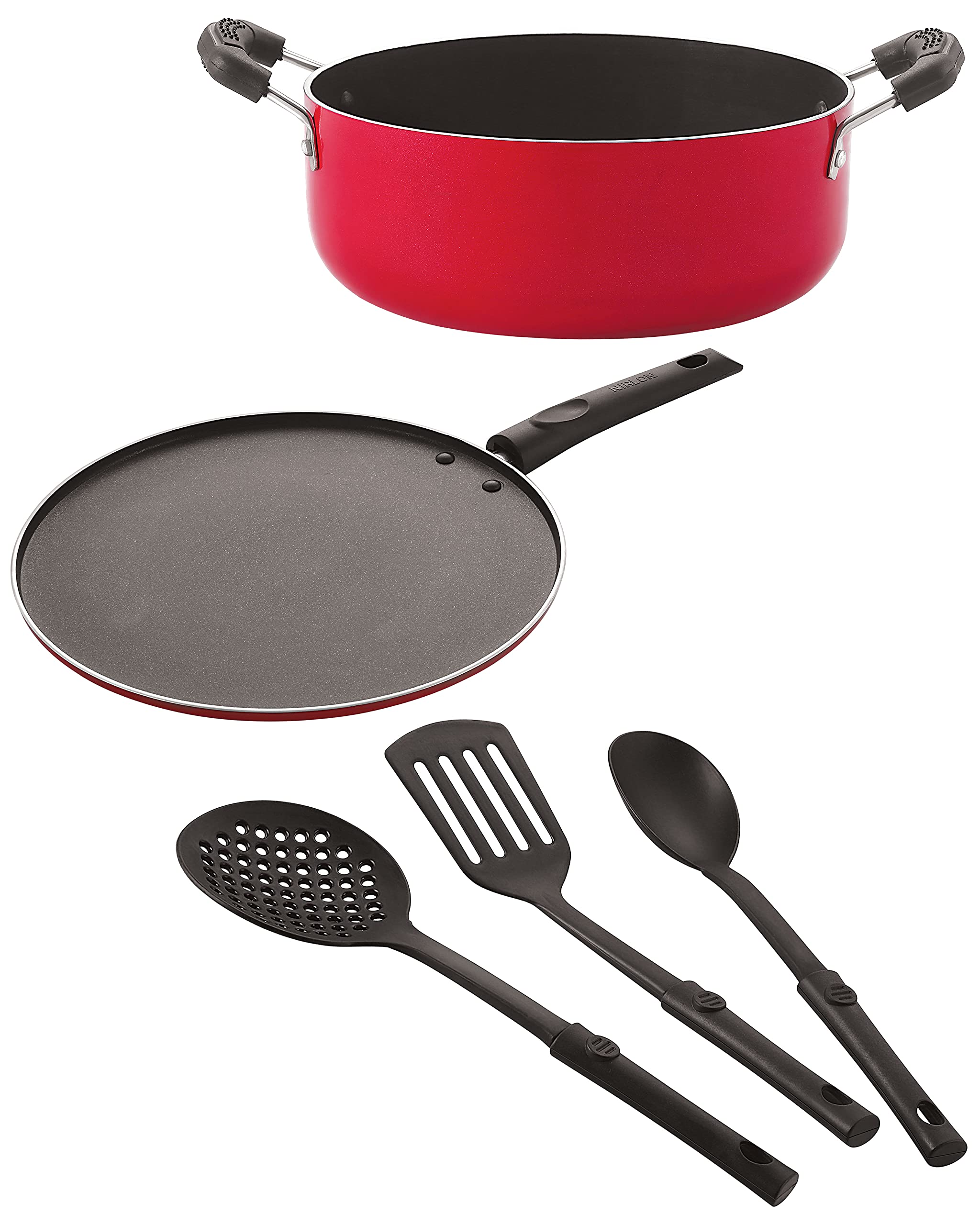 Nirlon NonStick Coated Dishwasher Safe Cookware Utensil Combo Gift Set Offer5 Pcs|2.6Mm_Casserole22_St11_3Spn