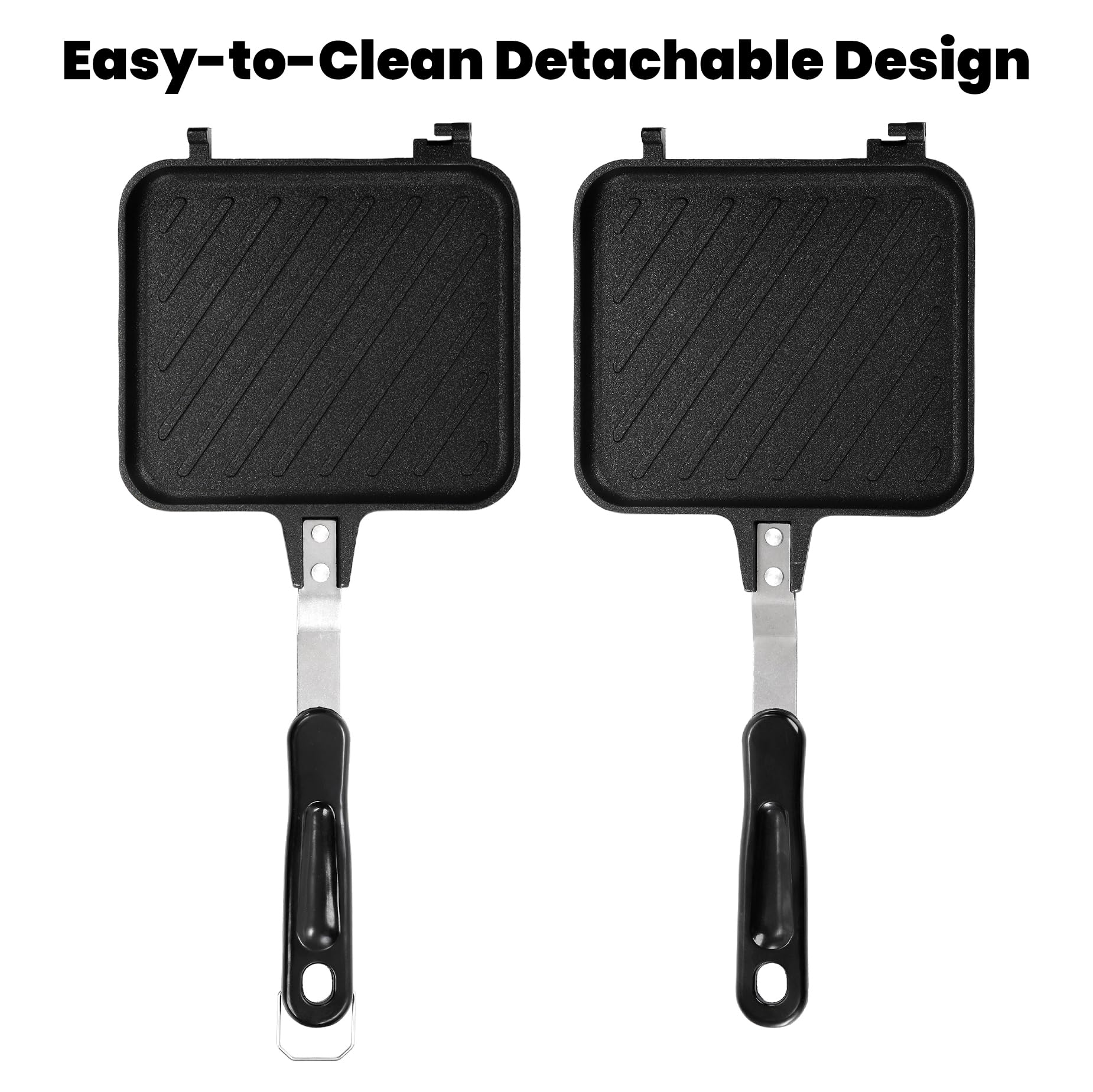Elsjoy Non-Stick Hot Sandwich Panini Maker with Handle  Aluminum Double Sided Frying Pan Detachable Grilled Sandwich Flip Pan  Stovetop Toasted Sandwich Maker Pan for Home  Kitchen  Breakfast