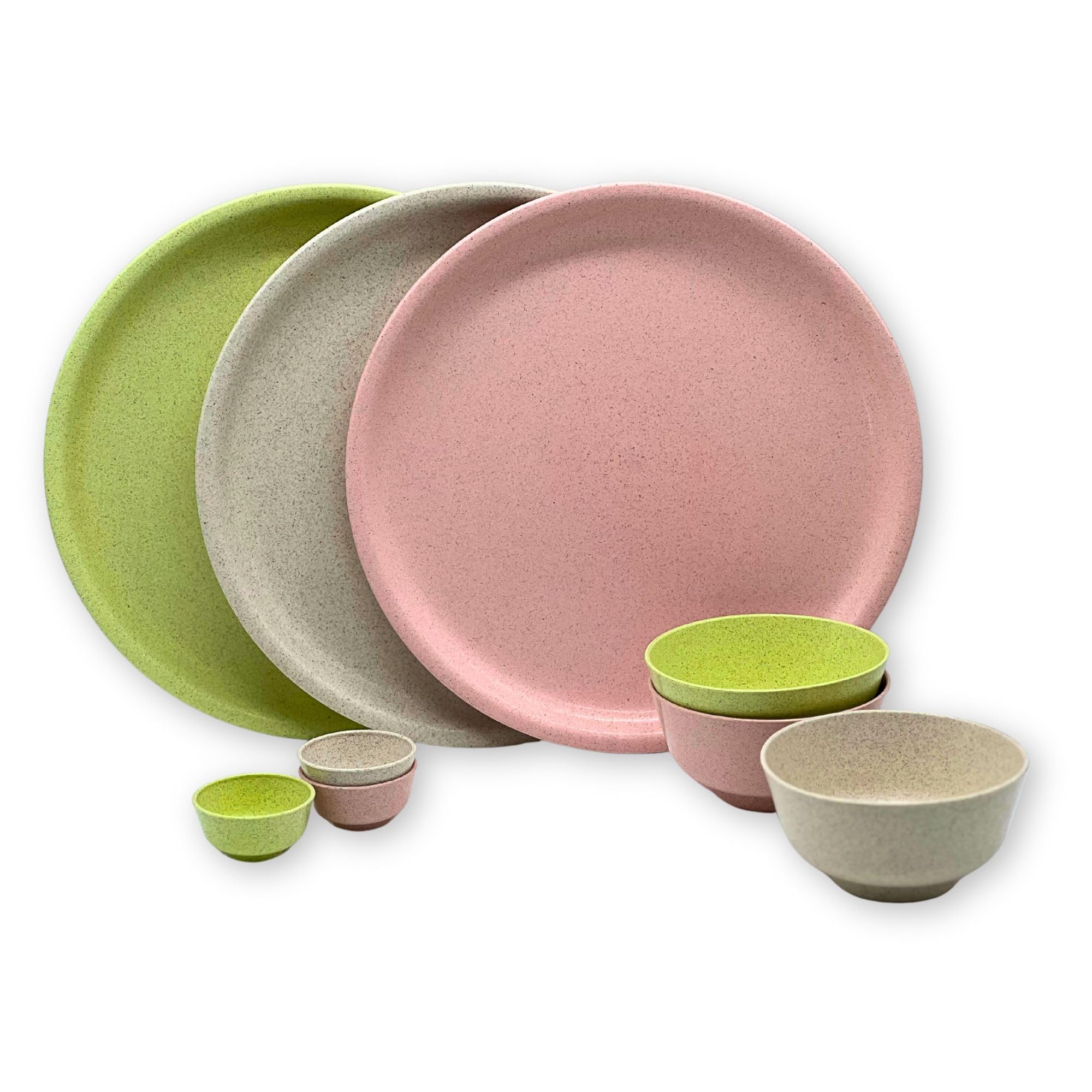 Happy Cove Solid Husk Eco Friendly 10 Inch Dinner Plates|Rice Husk And Bamboo Fibre|Set Of 3 With 3 Bowls (200Ml) And 3 Sauce Bo
