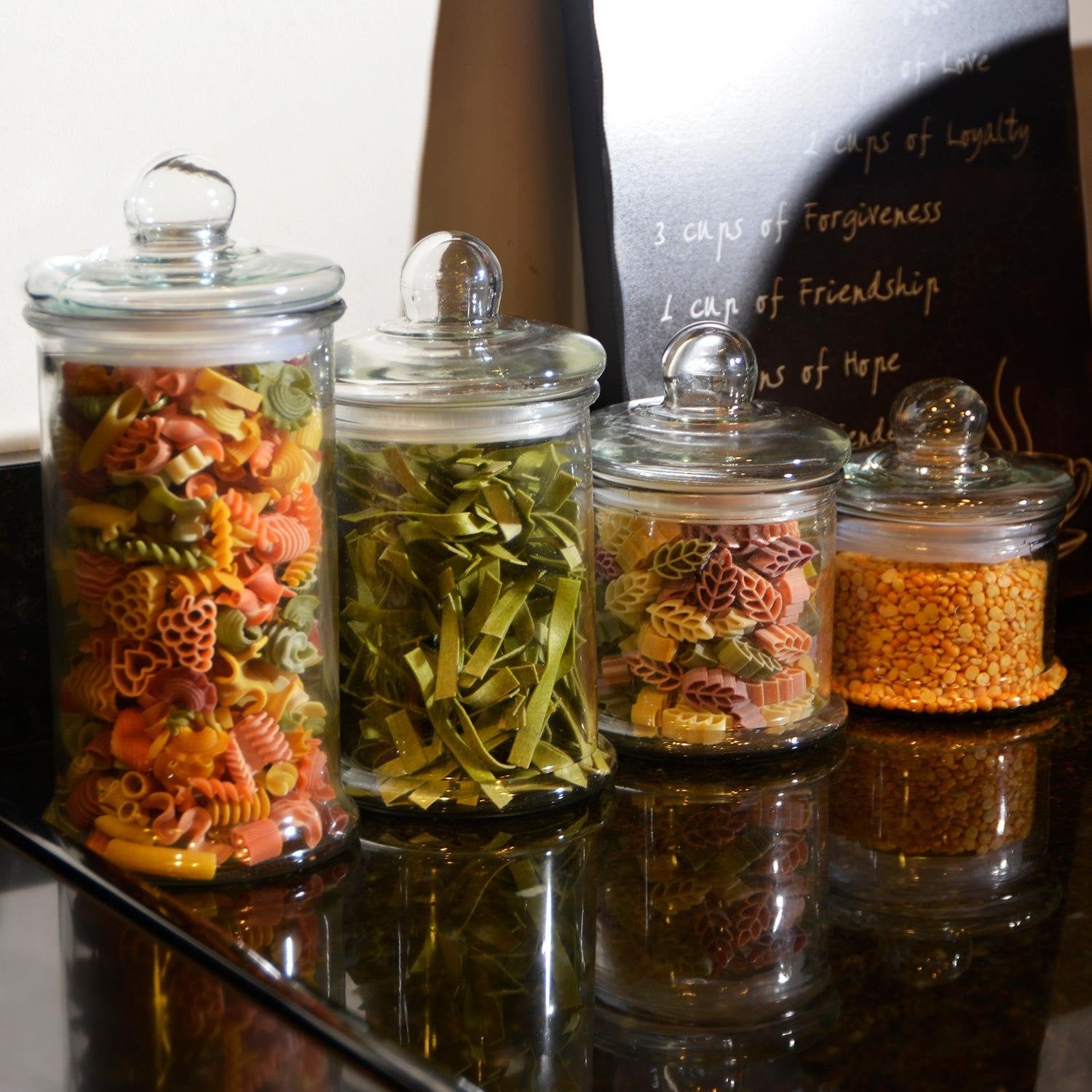 Anchor Hocking Apothecary Jar Canister Set With Ball Lid, 4-Piece Set, Clear Glass -