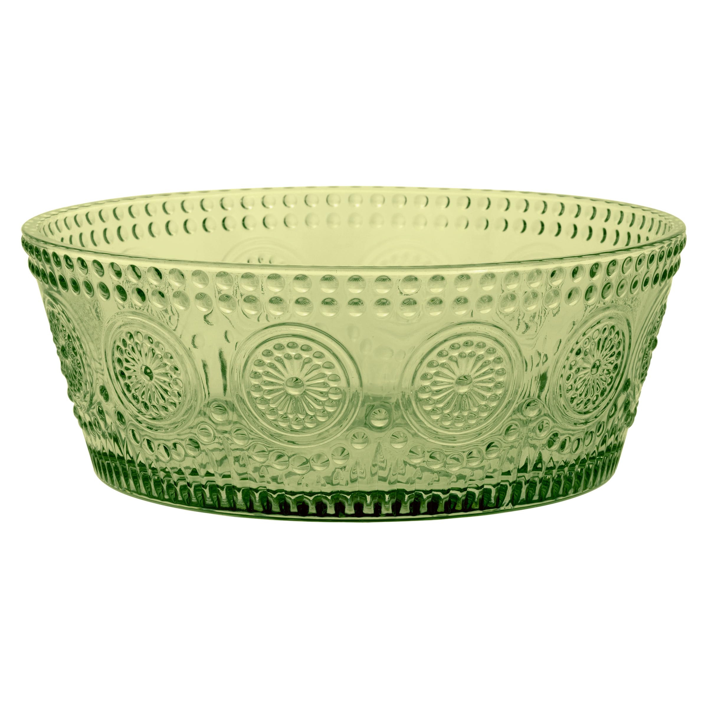 Boston International Vintage-Inspired Glass Serving Bowl with Embossed Floral Pattern for Salad Snacks Dinner, Large 7 x 2.75, O