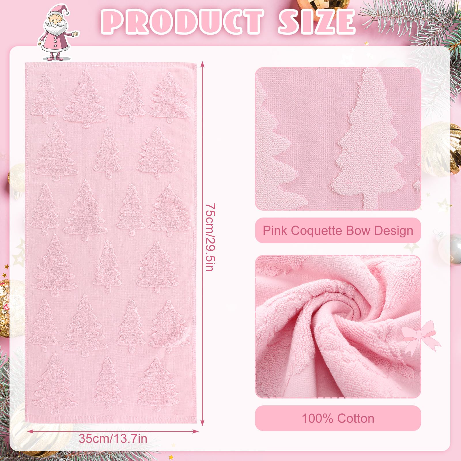 Breling 2 Pcs Christmas Hand Towels Pink Christmas Trees Bathroom Decorative Towels 100% Cotton Absorbent Jacquard Weave Bath De