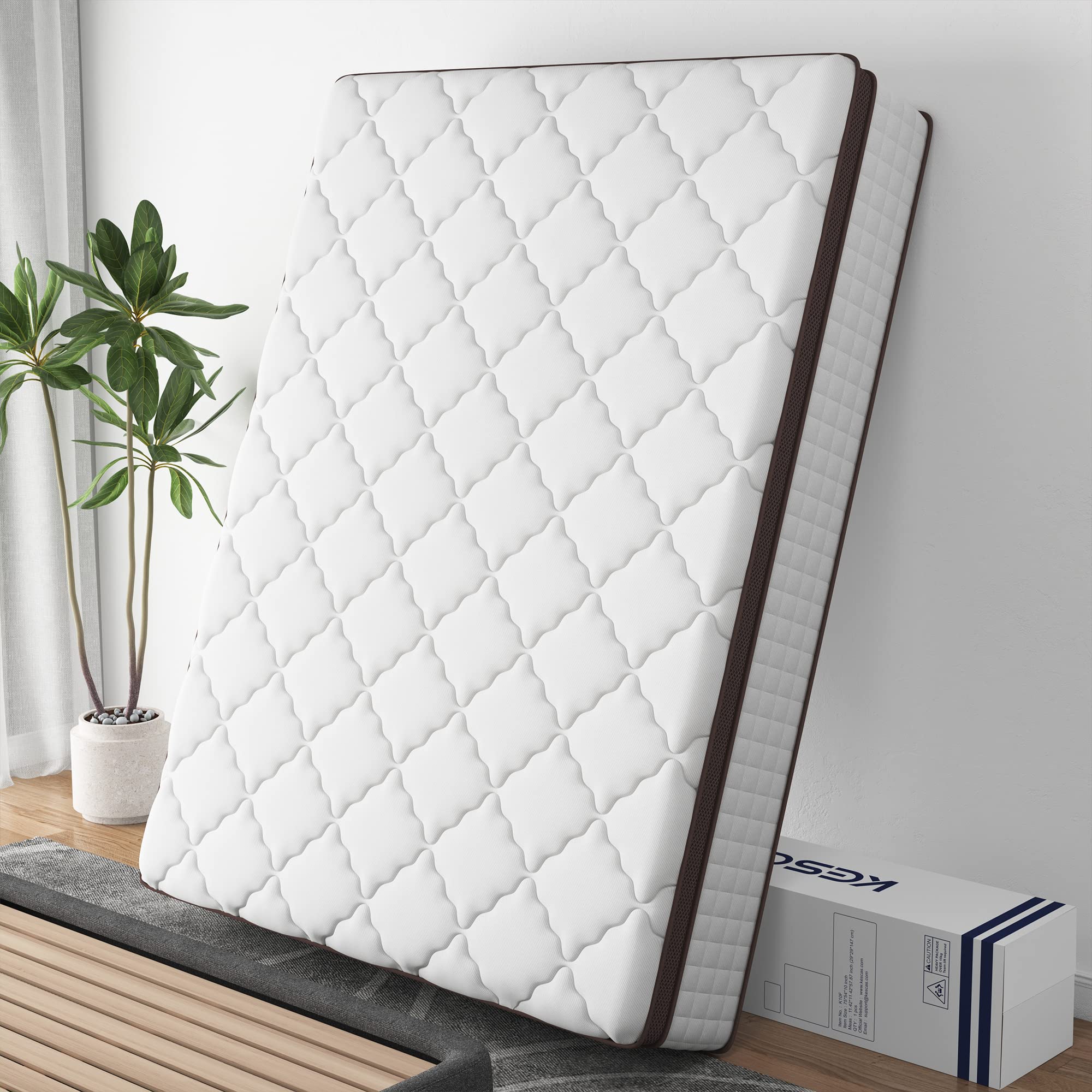 Kescas Twin XL Mattress 12 Inch Hybrid Mattress with Heavier Coils& Memory Foam Ergonomic Design for Pressure Relief Medium Firm Feel Made in North America