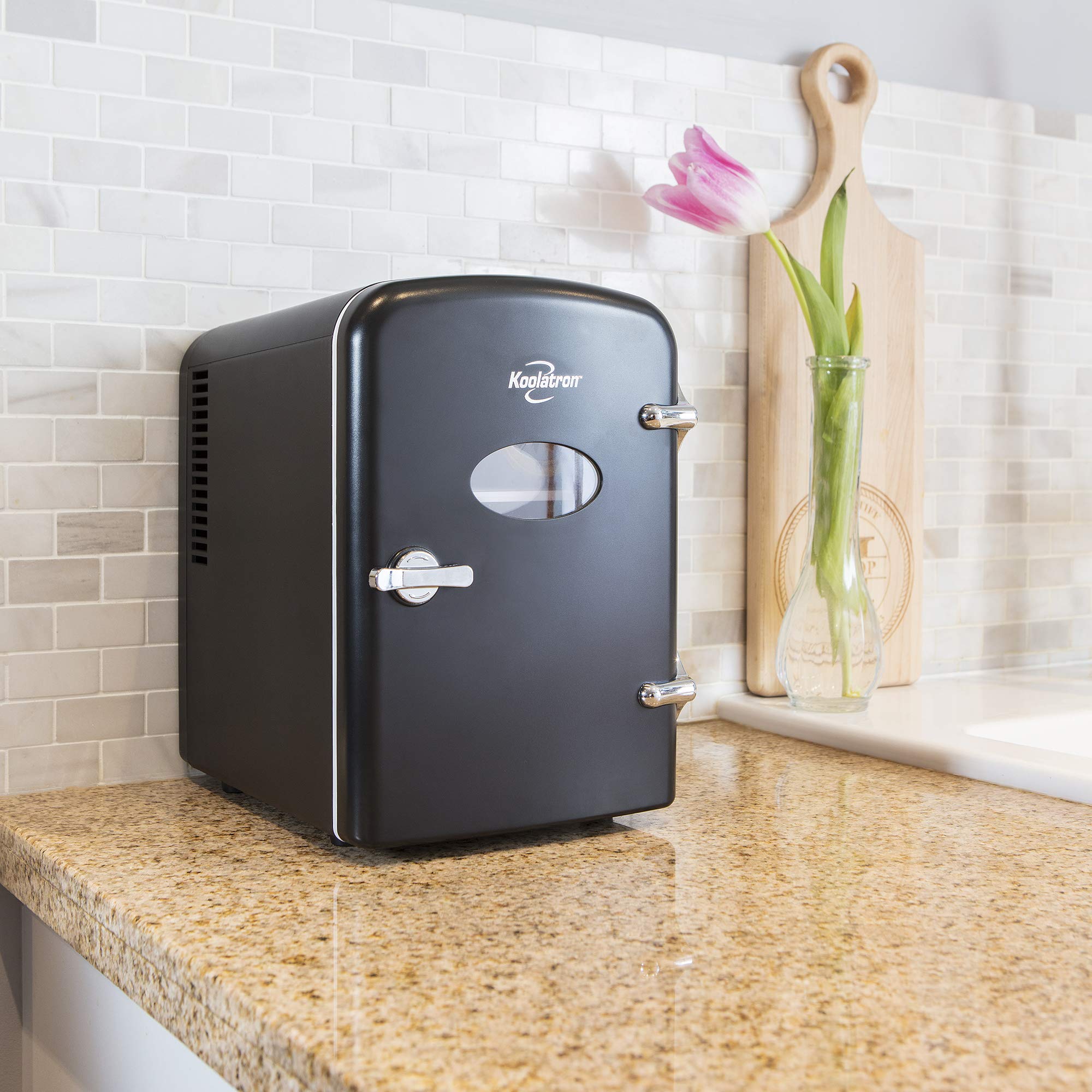 Koolatron Retro Mini Portable Fridge, 4L Compact Refrigerator For Skincare, Beauty Serum, Face Mask, Personal Cooler, Includes 1