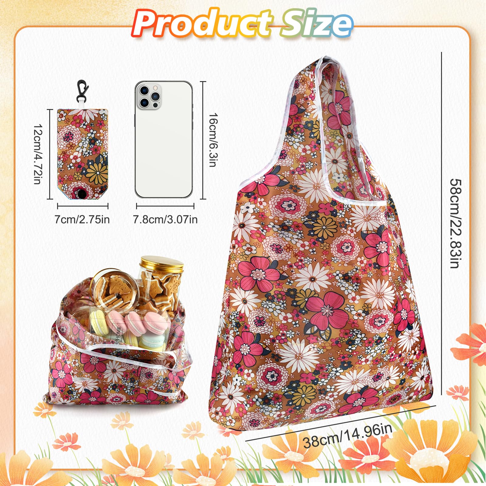 Miahart Reusable Grocery Bags Foldable Groceries Shopping Bags Foldable Cute Tote Bags Fashion Bags Waterproof Nylon Grocery Bag