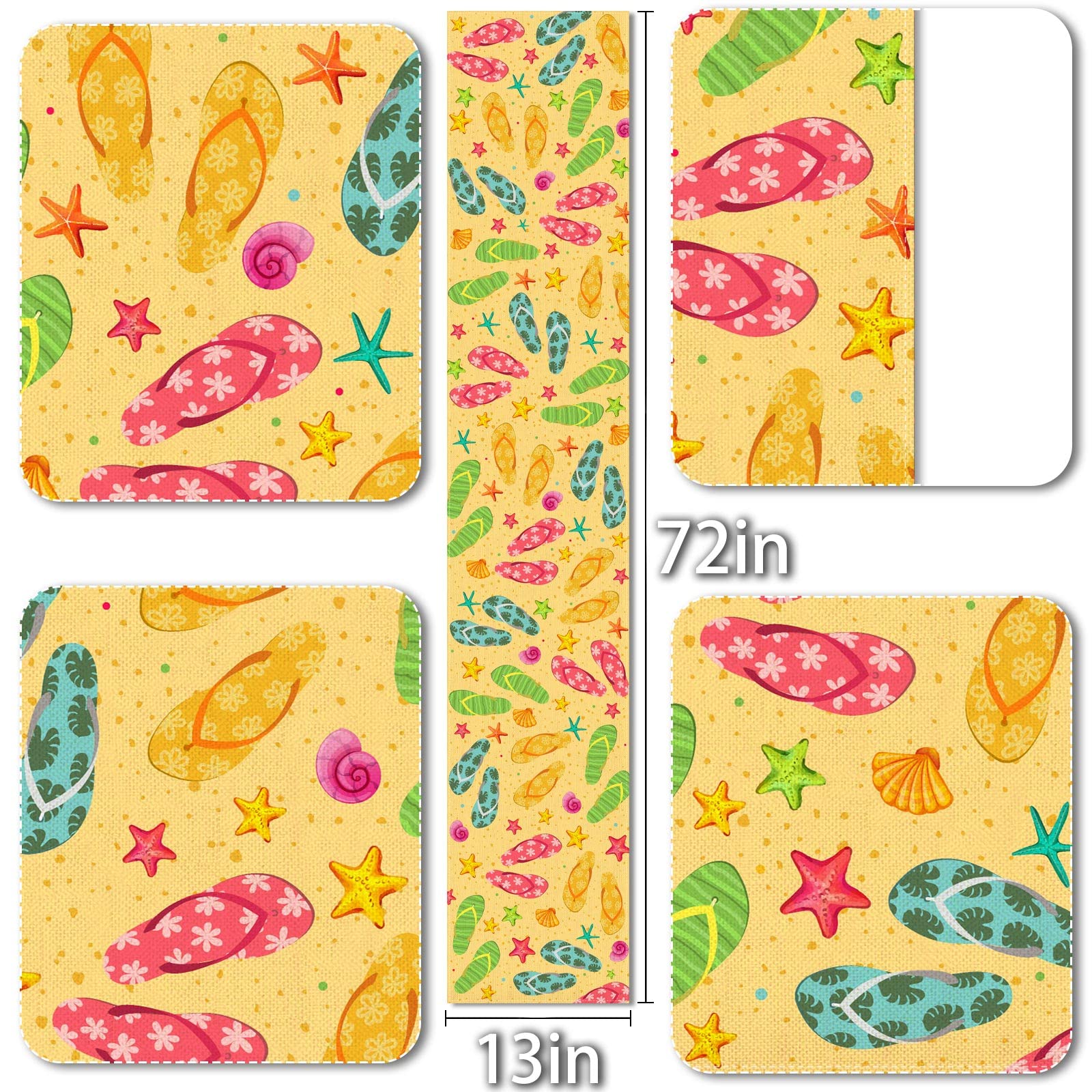 Vohado Linen Summer Flip Flop Table Runner 72Inches Long Beach Hawaiian Party Decorations Starfish Shell Slipper Home Kitchen Di