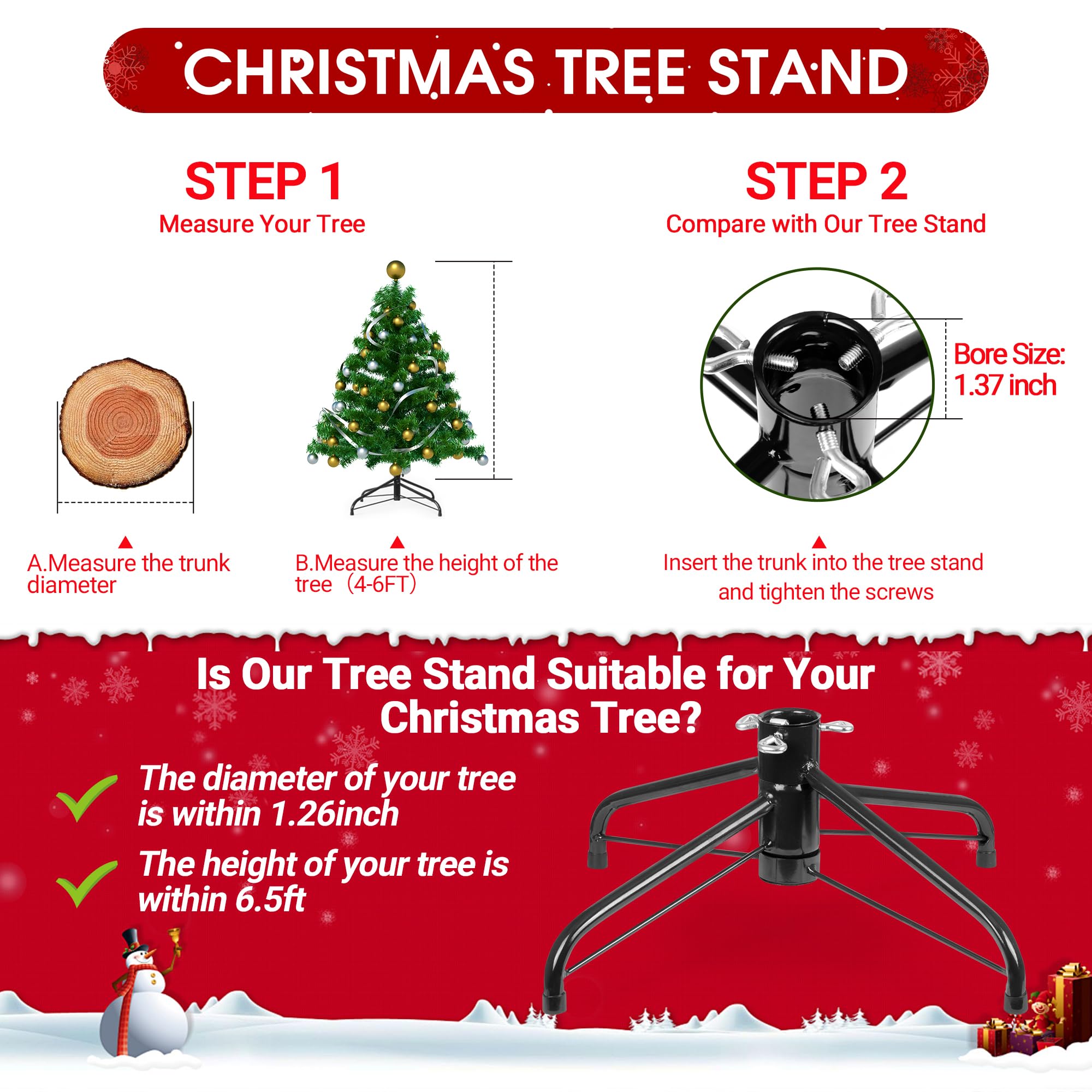 JSungo Foldable Christmas Tree Stand, 16.3 inch Metal Christmas Tree Base, Fits 3 Ft to 6 Ft Artificial Trees (0.5-1.37 inch Pol