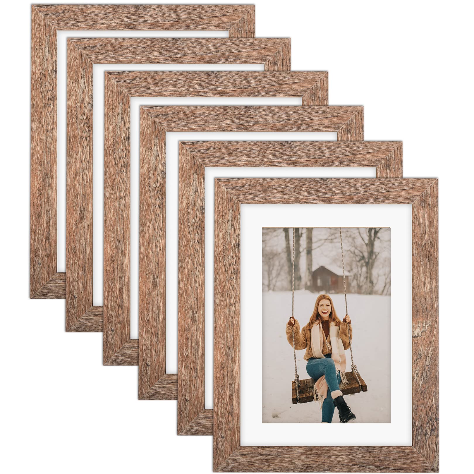TOFOREVO 5x7 Picture Frames Set of 6 Rustic Wood Grain Photo Frame for Gallery Wall Mounting or Tabletop Display