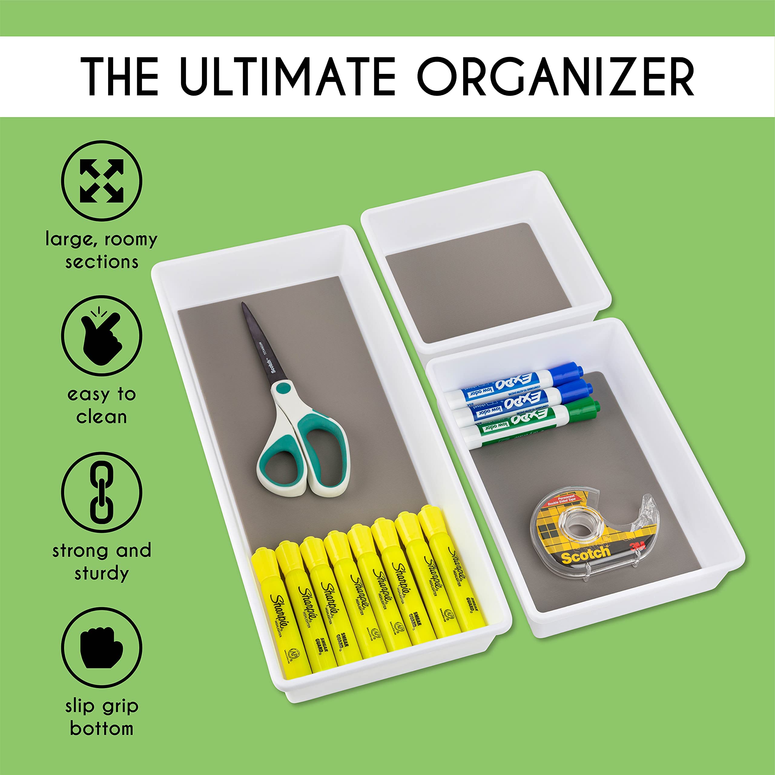 LIVORINI Drawer Organizers Set of 6 | Kitchen & Desk Storage Trays | White | Model SKY348