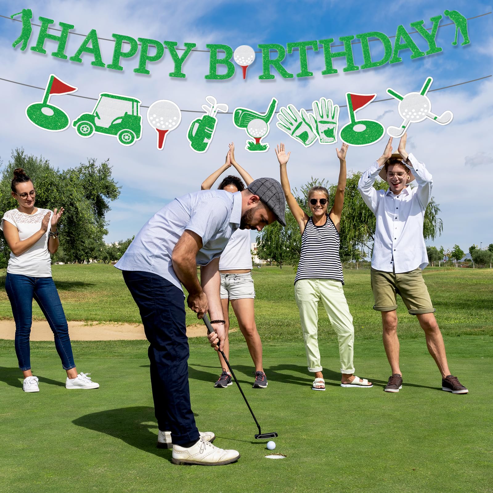 Neyeidru Pre-Strung Golf Happy Birthday Banner, Golf Sports Theme Birthday Party Decorations for Girls Boys Children Adults Man