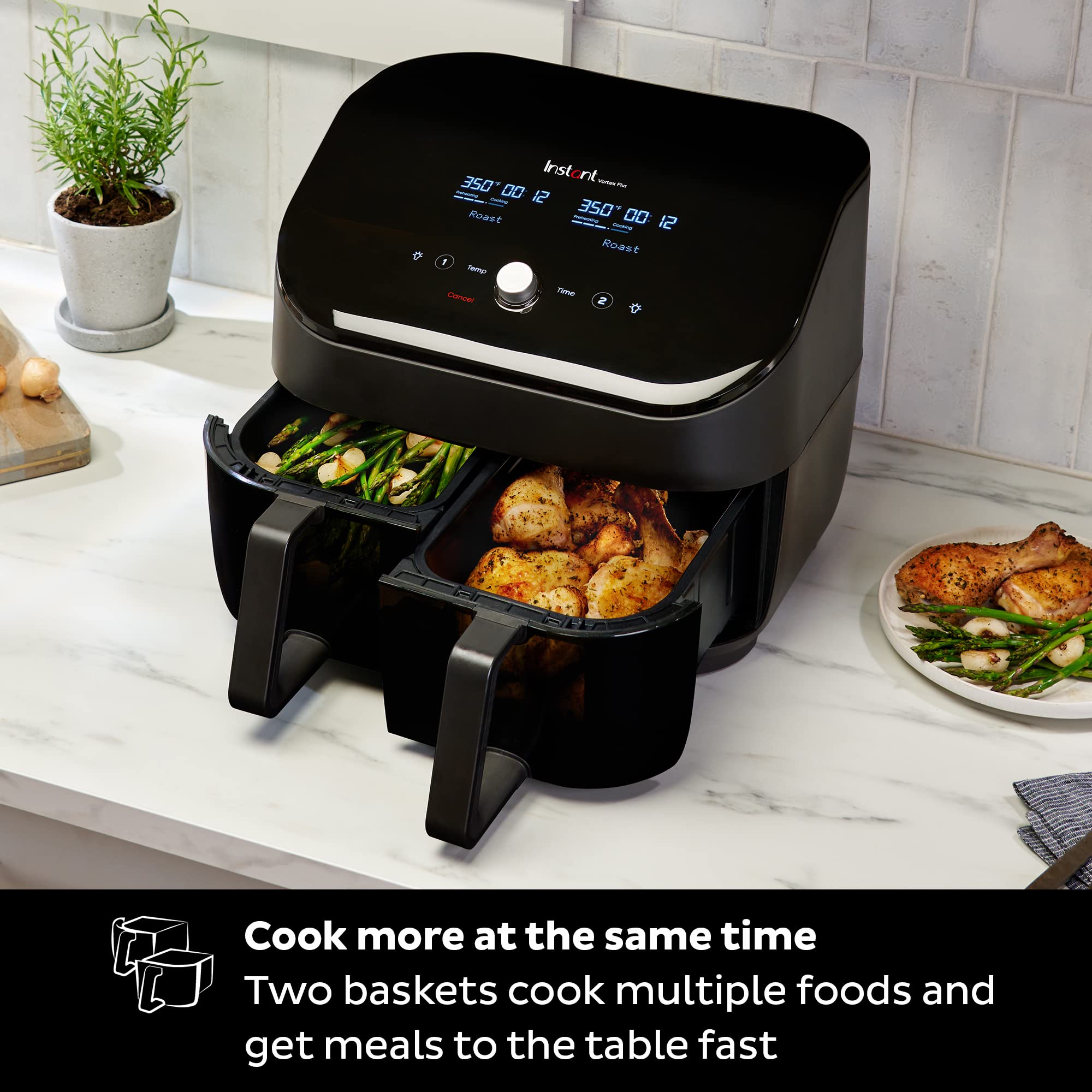 Instant Pot Vortex Plus XL Air Fryer, 8QT Dual Basket, Black, Custom Programming, 8-in-1 Functions, Model 140-3090-01